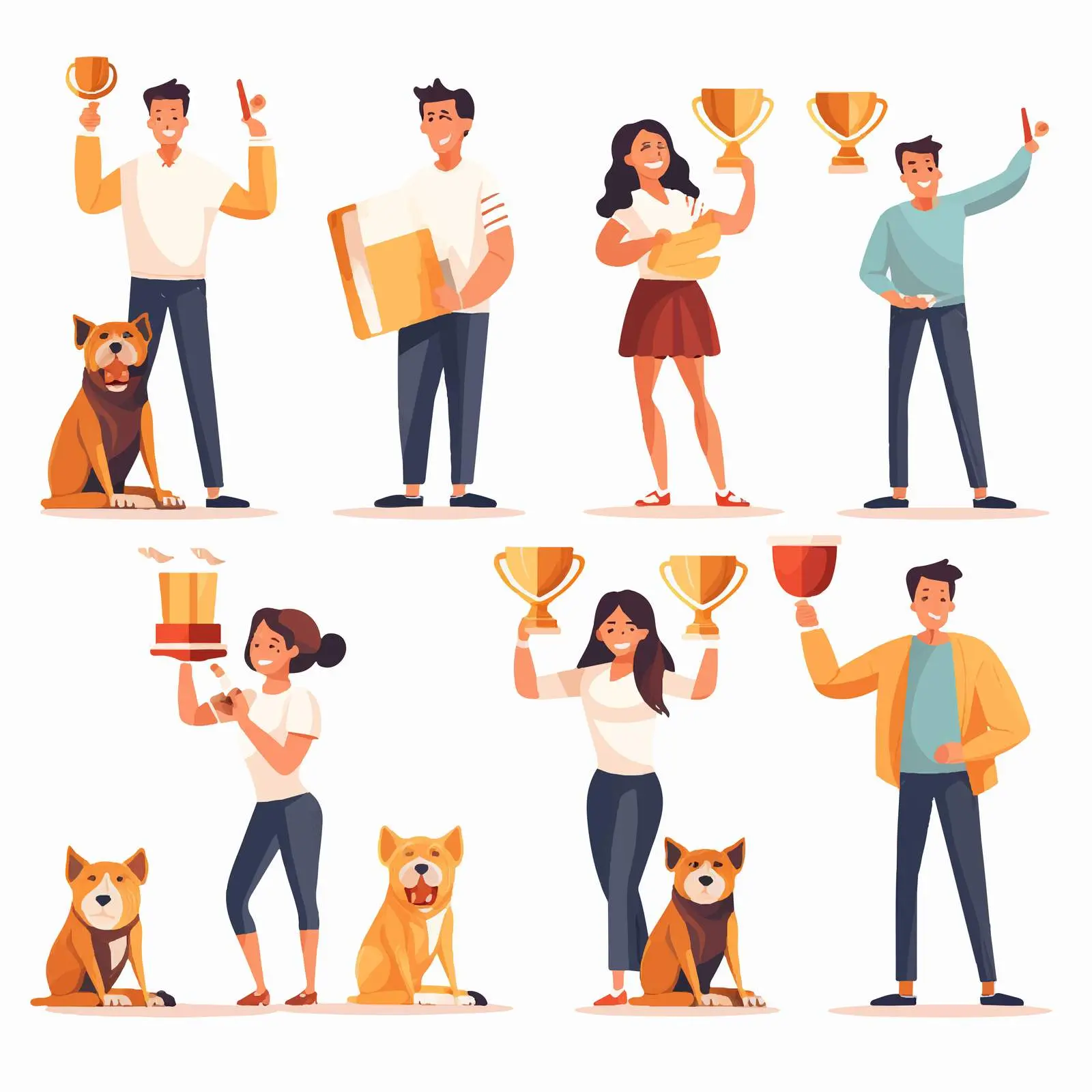 Happy Champions Holding Golden Cups Illustration – free champion image from Dotvec