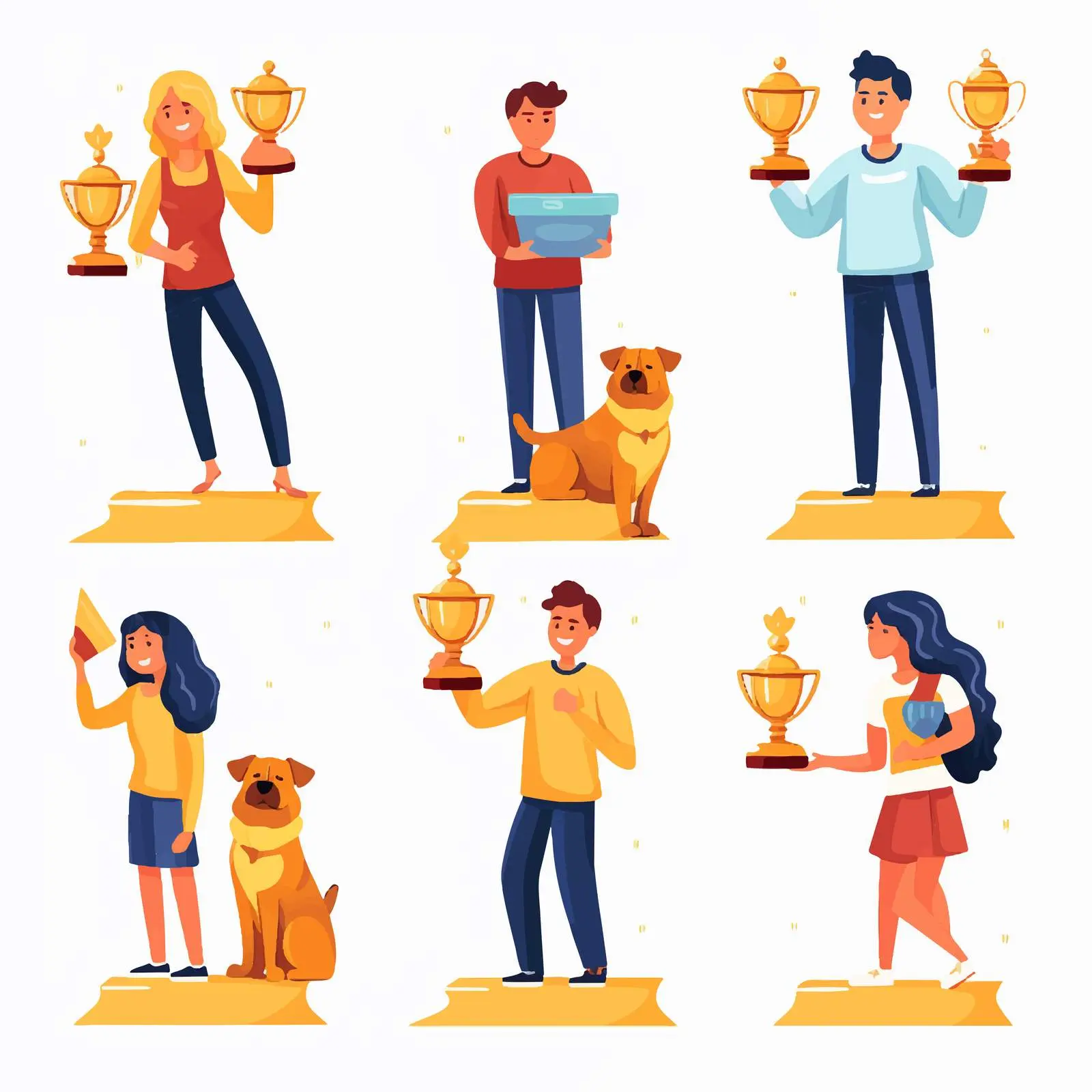 Group of Happy Champions with Golden Cups — free download from Dotvec