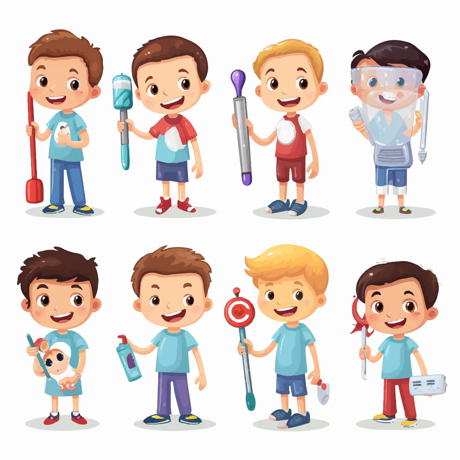 Happy Kids with Dental Cleaning Equipment Vector — free download from Dotvec