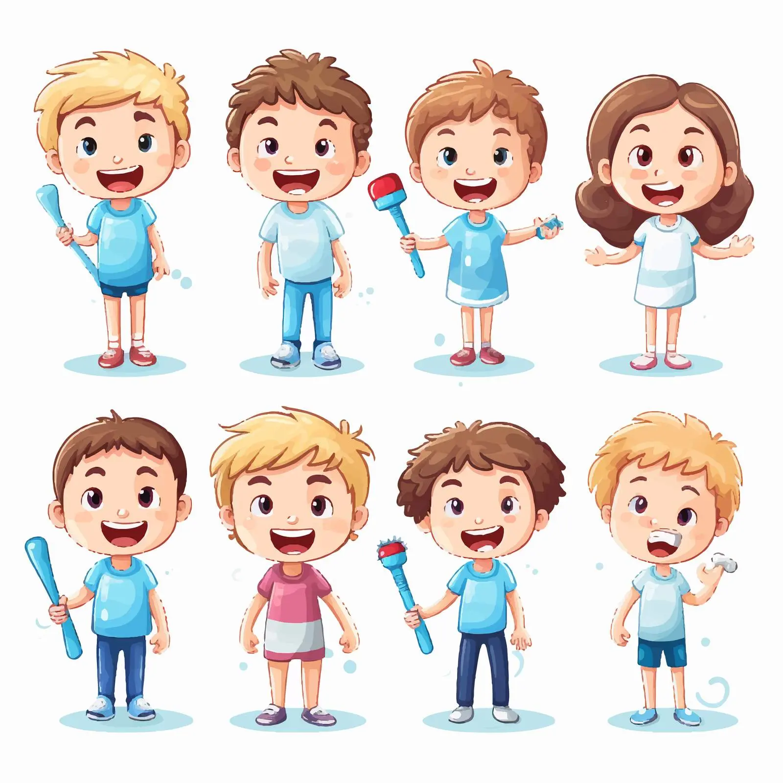 Happy Kids with Dental Cleaning Tools — free download from Dotvec