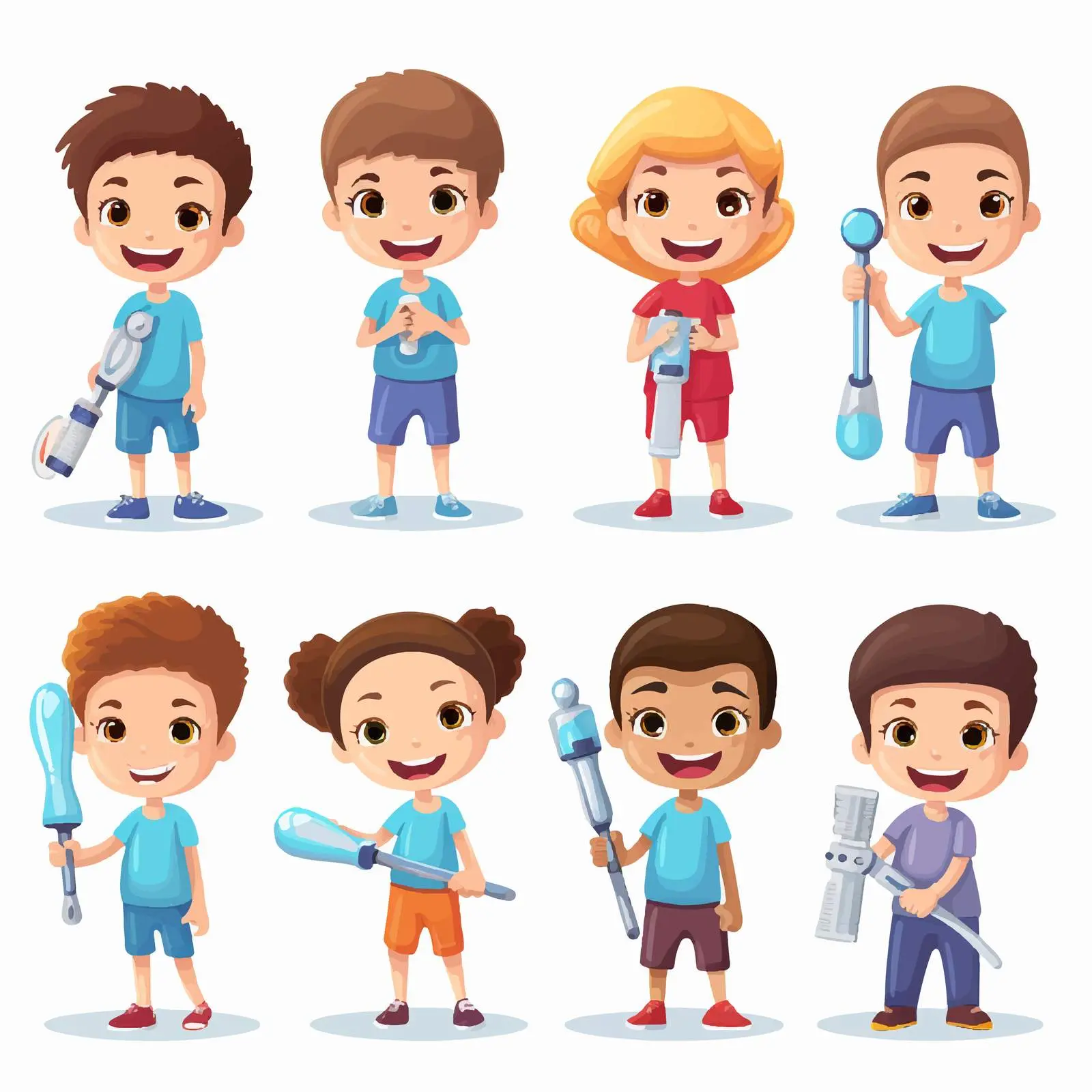 Happy Kids with Dental Cleaning Tools Vector — free download from Dotvec