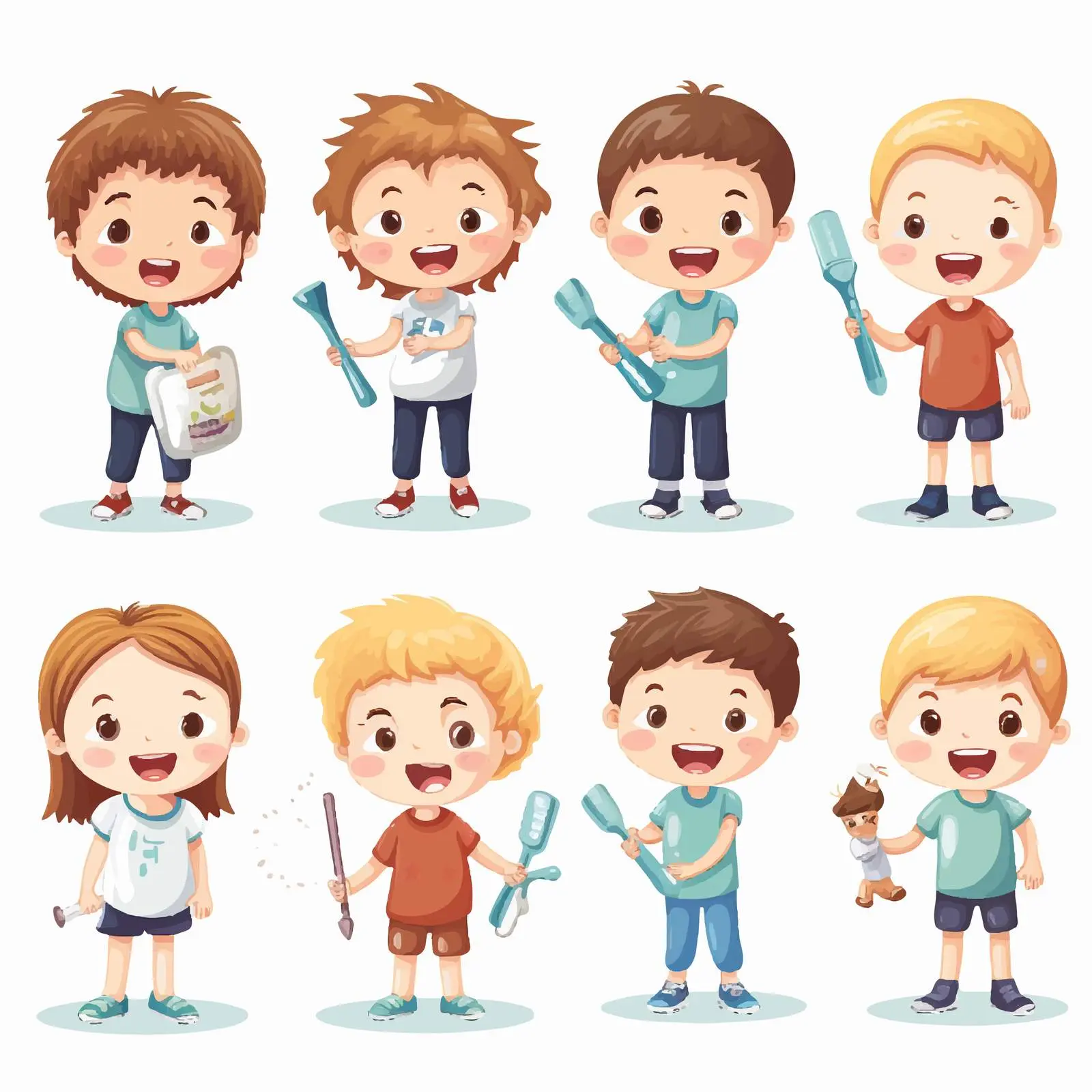 Happy Kids with Dental Cleaning Tools — free download from Dotvec