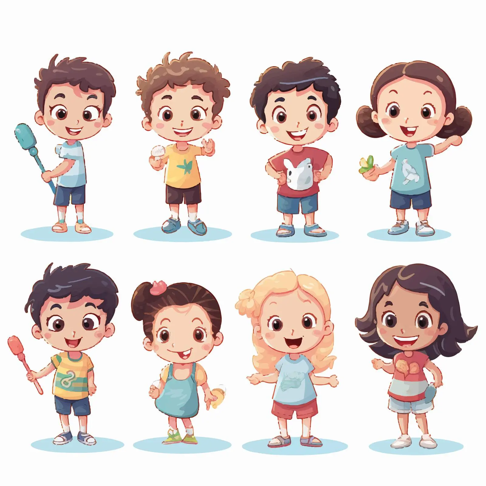 Happy Kids with Toothbrush and Dental Mirror — free download from Dotvec