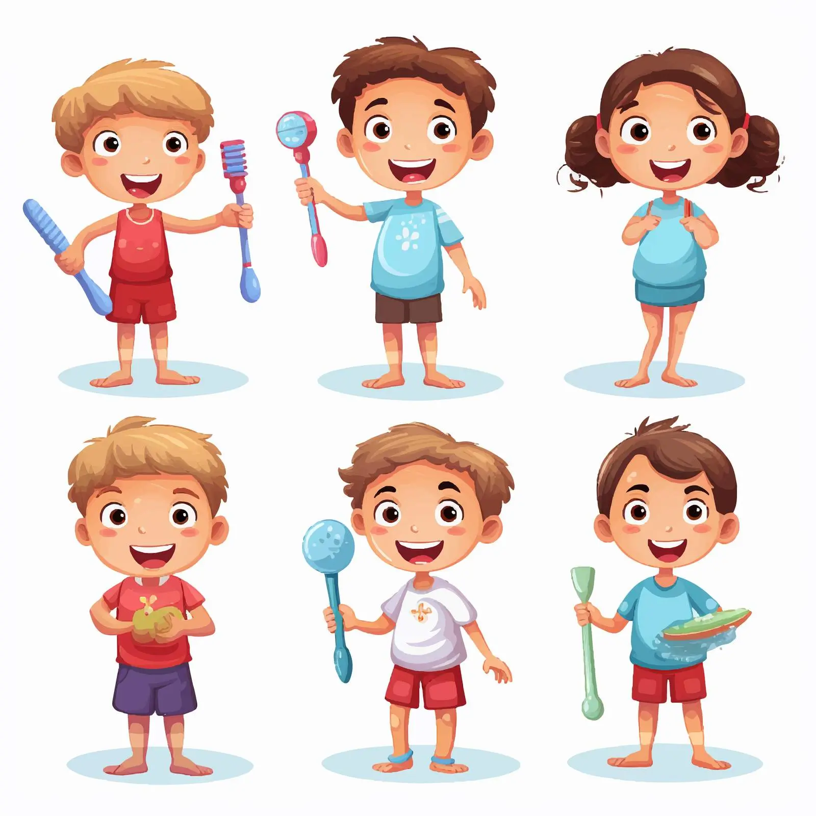 Happy Kids with Toothbrush and Dental Mirror — free download from Dotvec