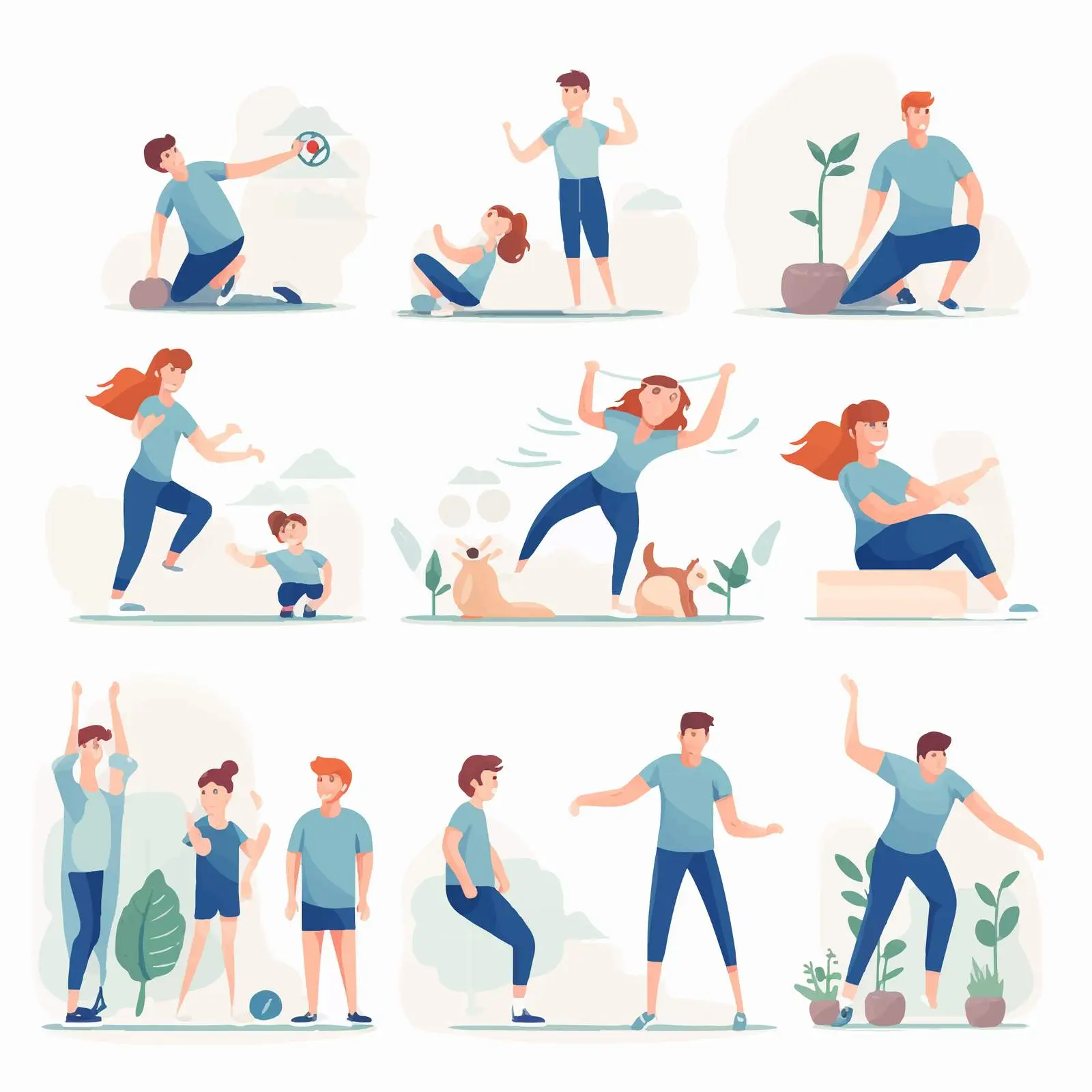 Healthy Families Exercising Together at Home – free family health image from Dotvec