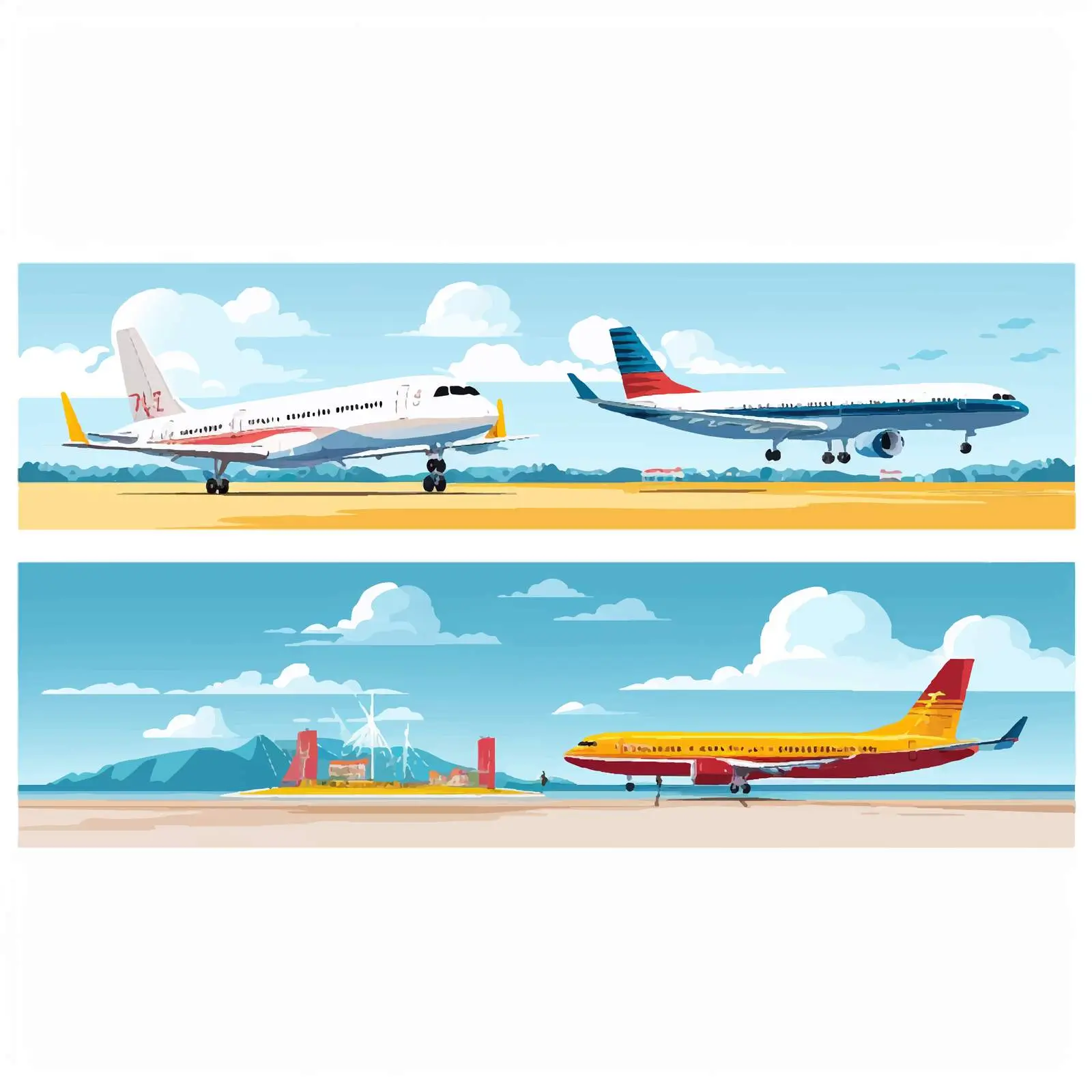 Horizontal Banners with Airplanes Over Seashore — free download from Dotvec