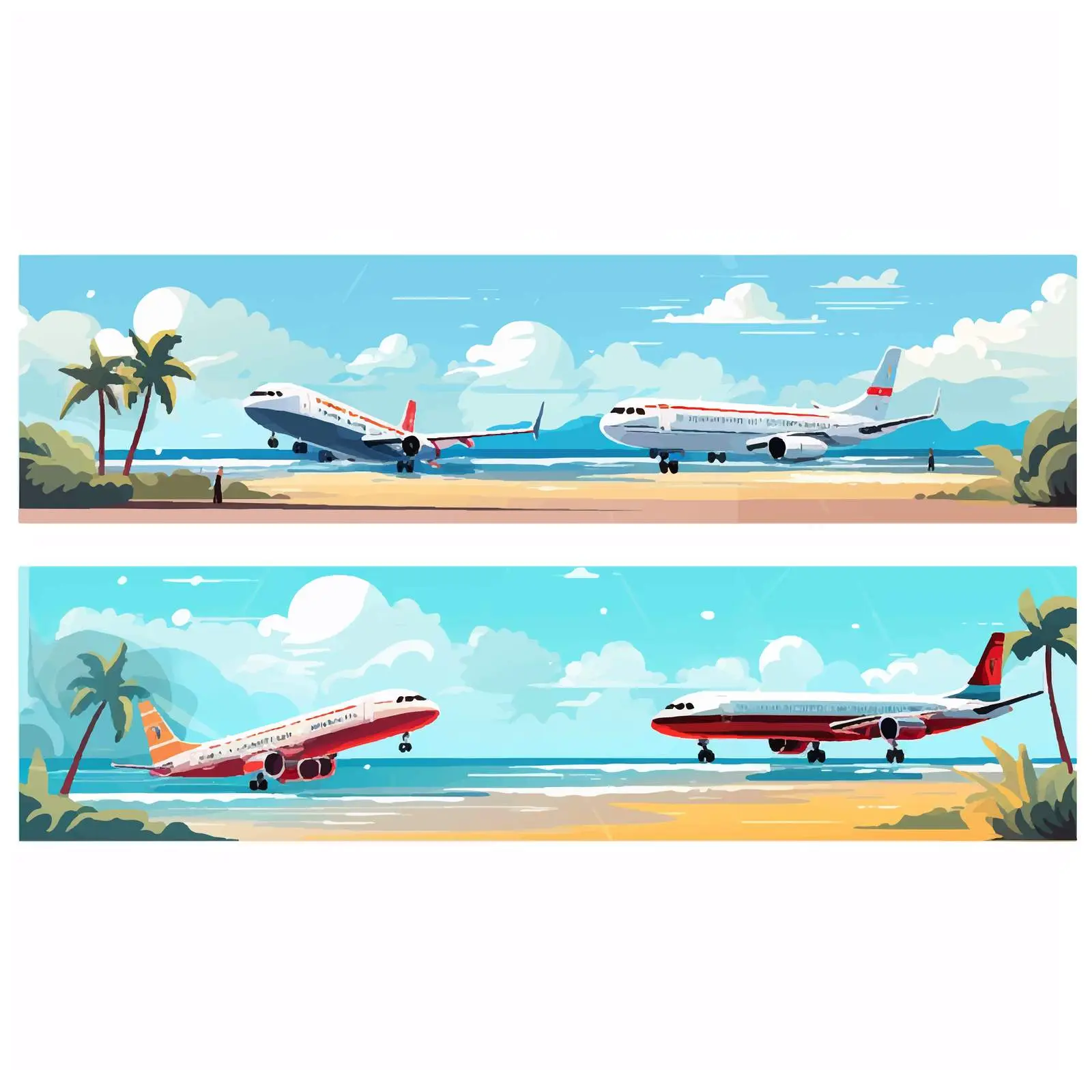 Horizontal Banners Featuring Airplanes over Seashore — free download from Dotvec