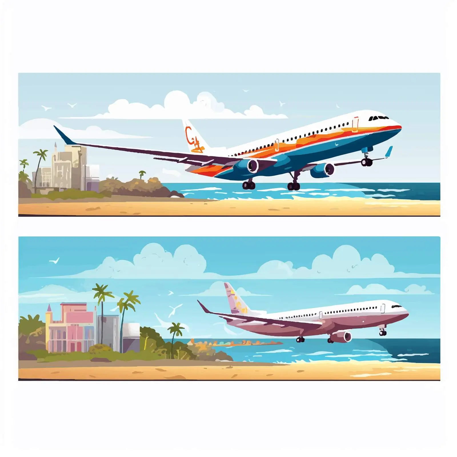 Horizontal Banners with Airplanes Over Seashore — free download from Dotvec
