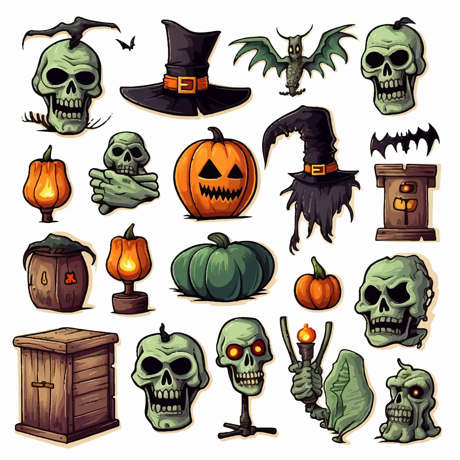 Halloween Horror Objects and Cartoon Characters Vector – free evil image from Dotvec
