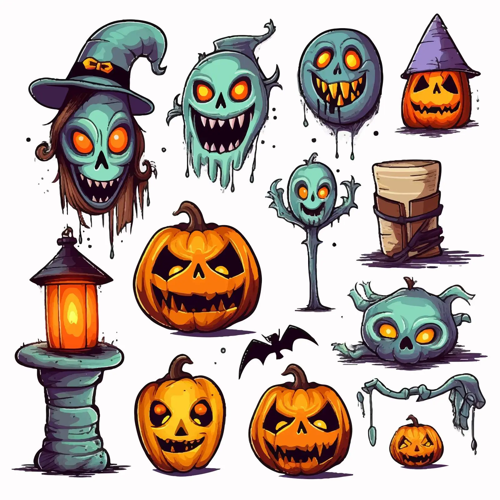 Halloween Horror Objects and Cartoon Characters Vector — free download from Dotvec