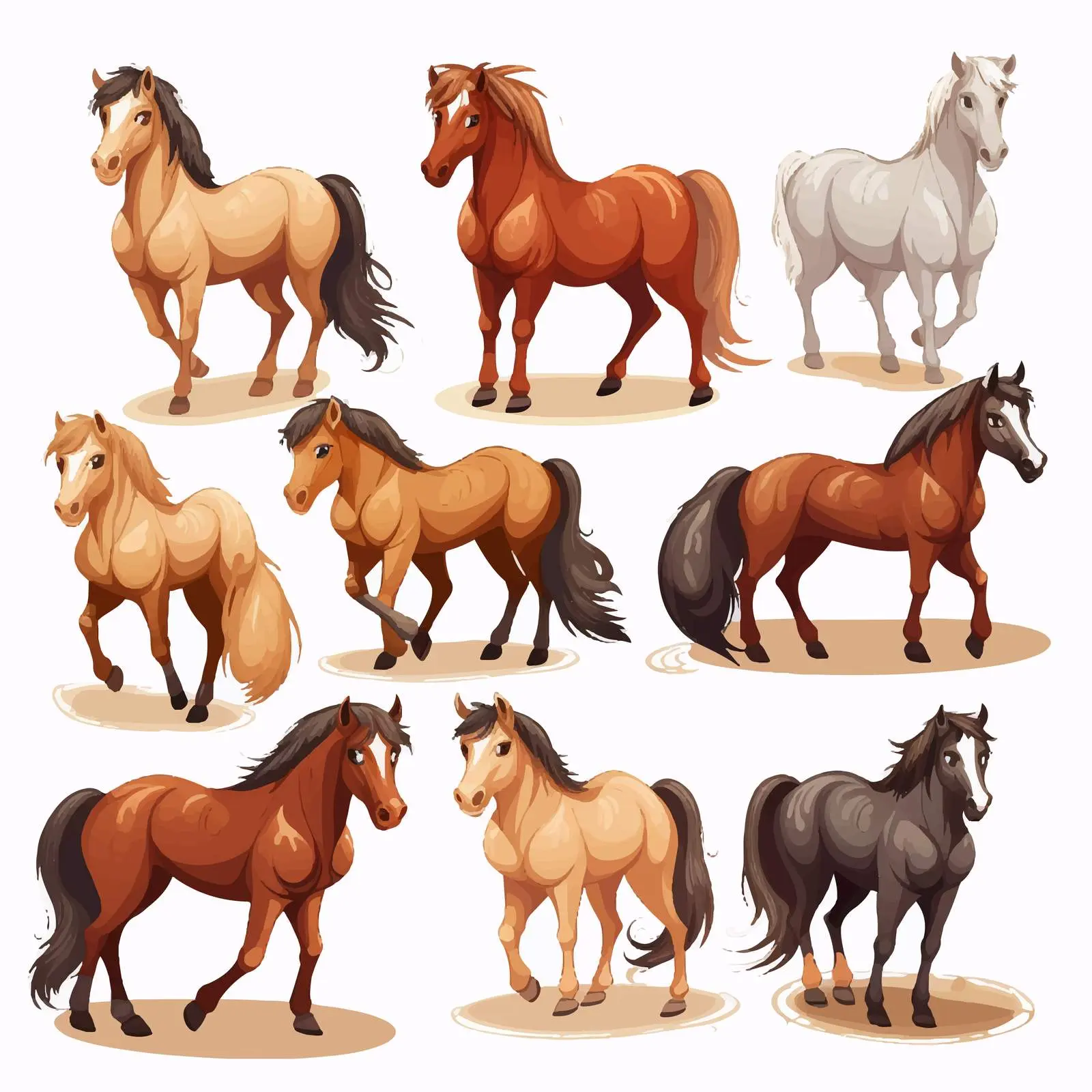 Colorful Horse Cartoon Vector Illustration Set — free download from Dotvec
