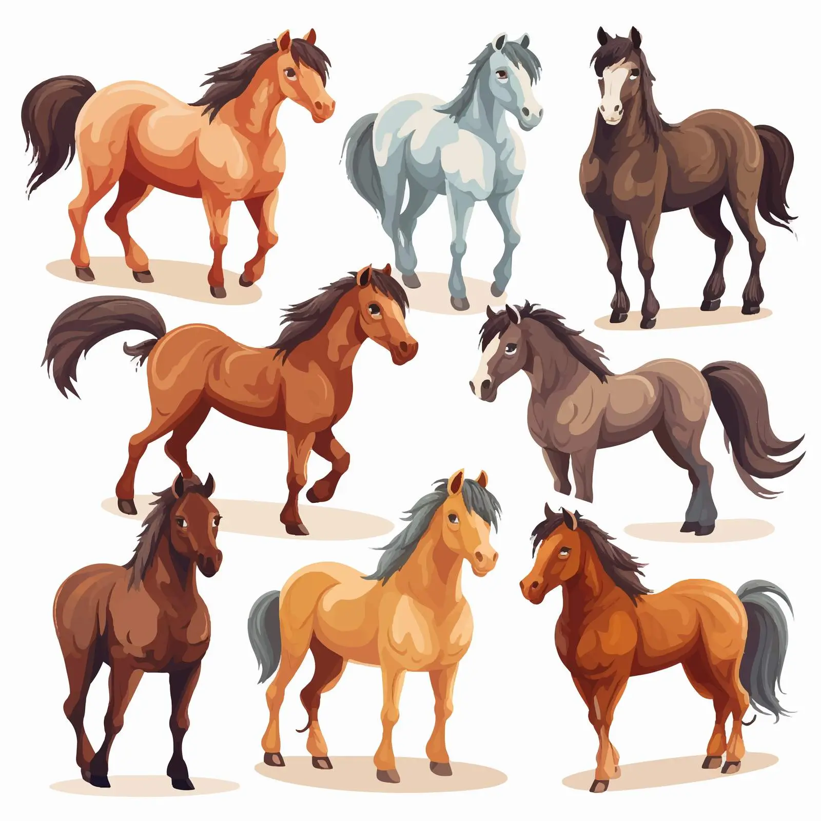 Playful Cartoon Horses Vector Illustrations Set — free download from Dotvec