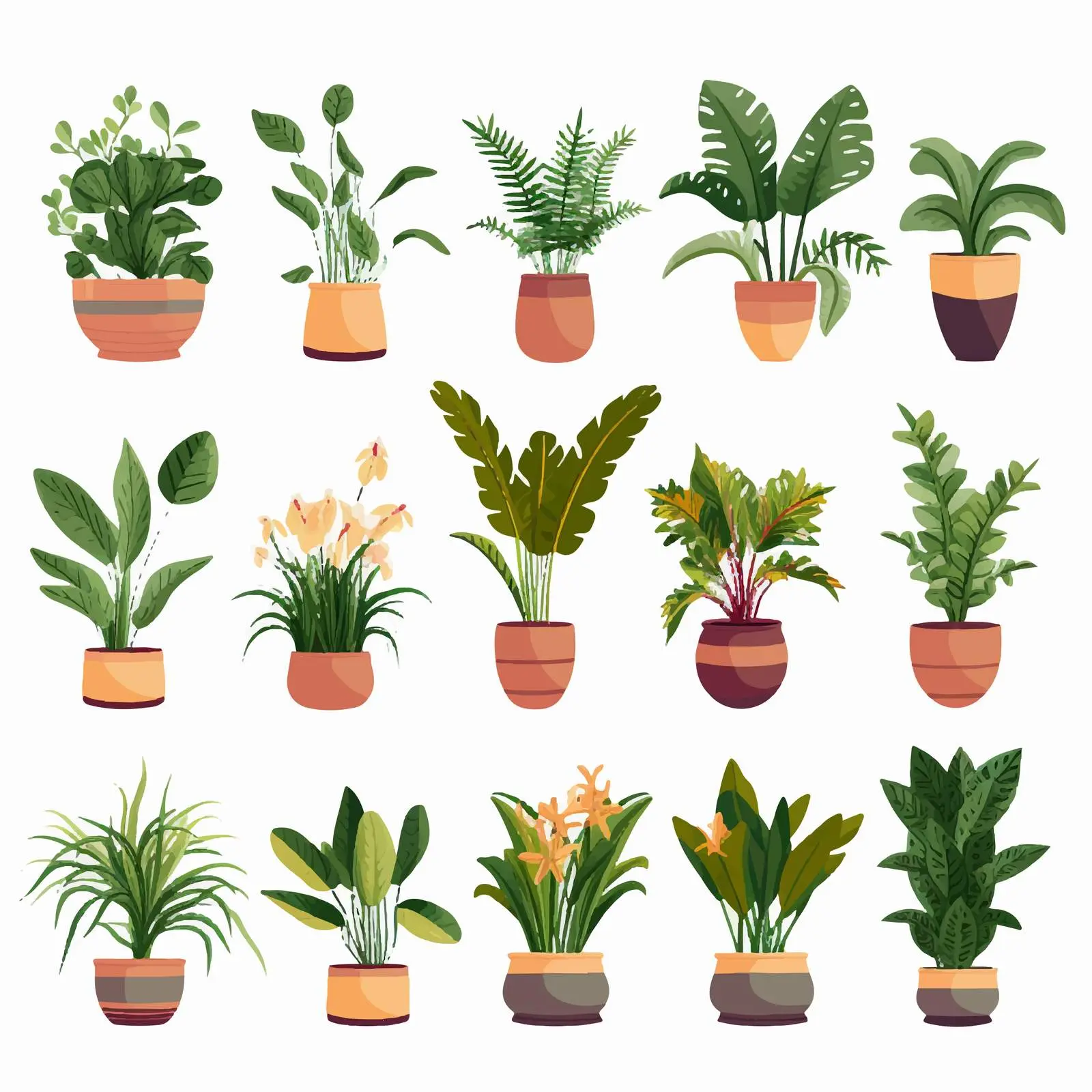 Indoor House Plants and Flower Vases Collection — free download from Dotvec