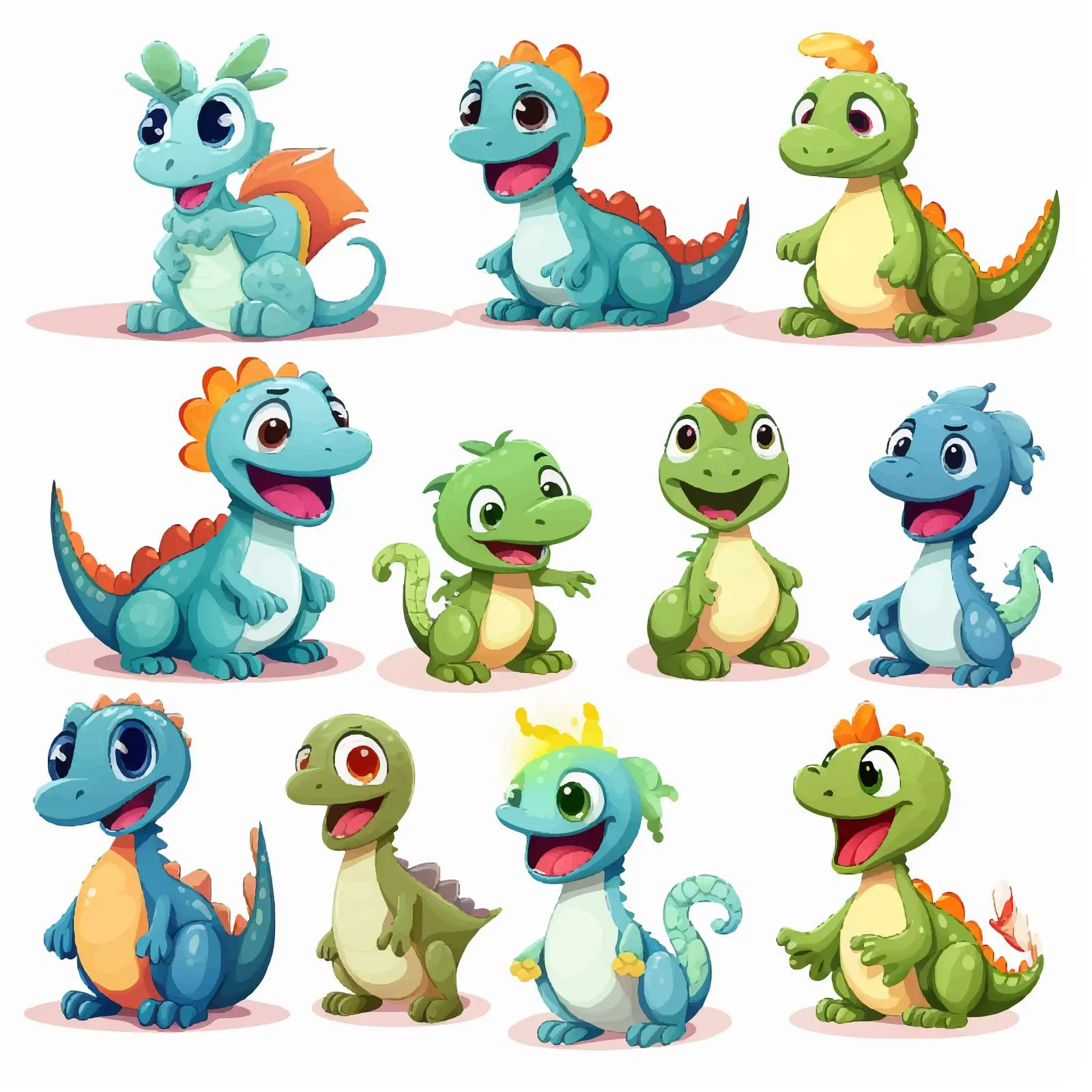 Isolated Cartoon Dinosaurs Collection on White Background — free download from Dotvec