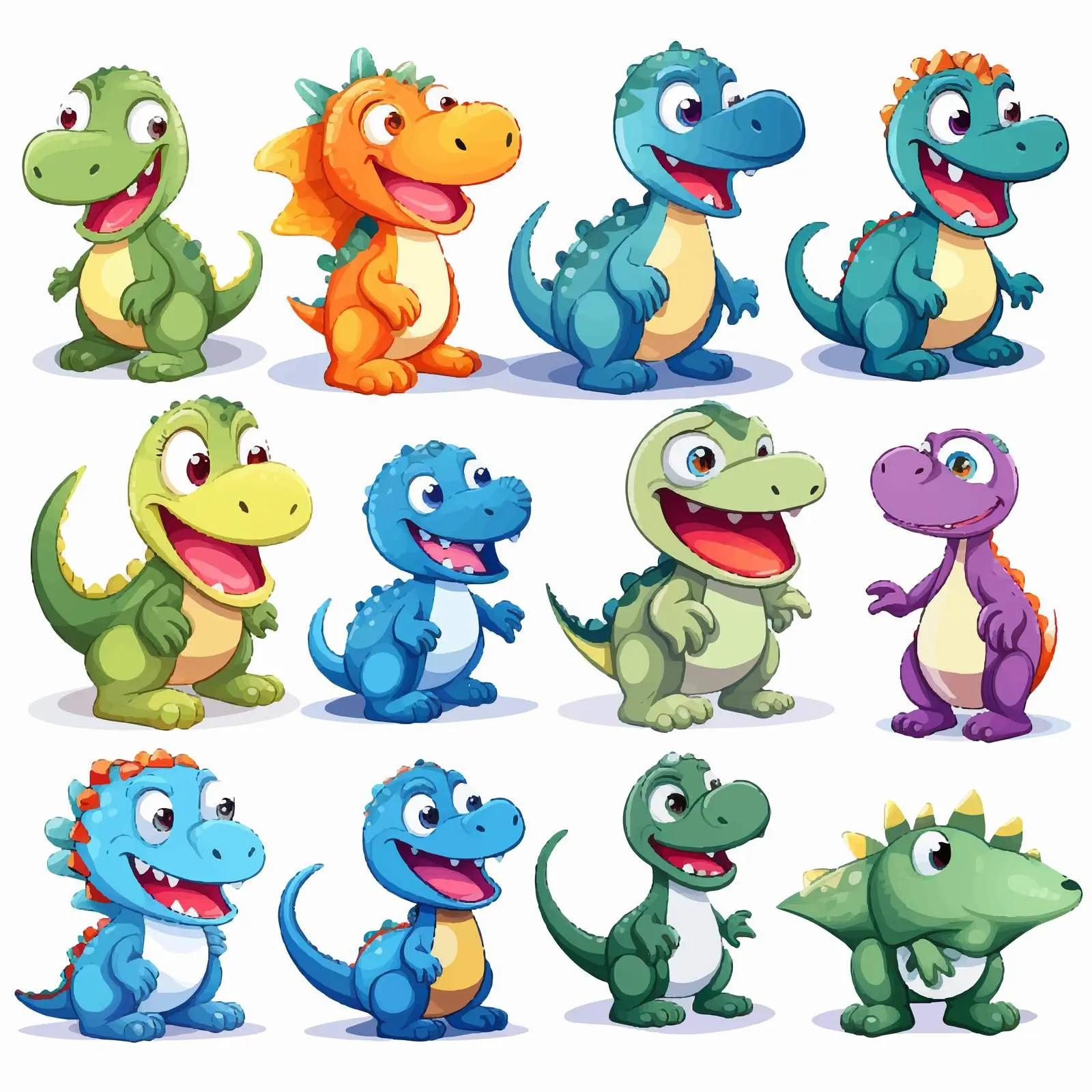 Isolated Cartoon Dinosaurs on White Background — free download from Dotvec