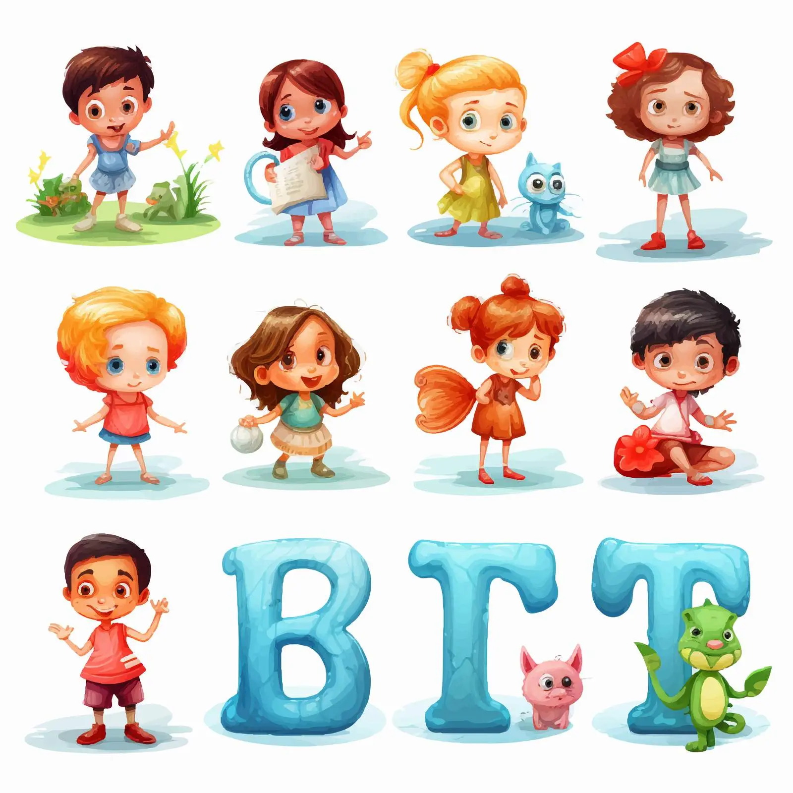 Colorful Kid Alphabet Characters Vector Illustration — free download from Dotvec