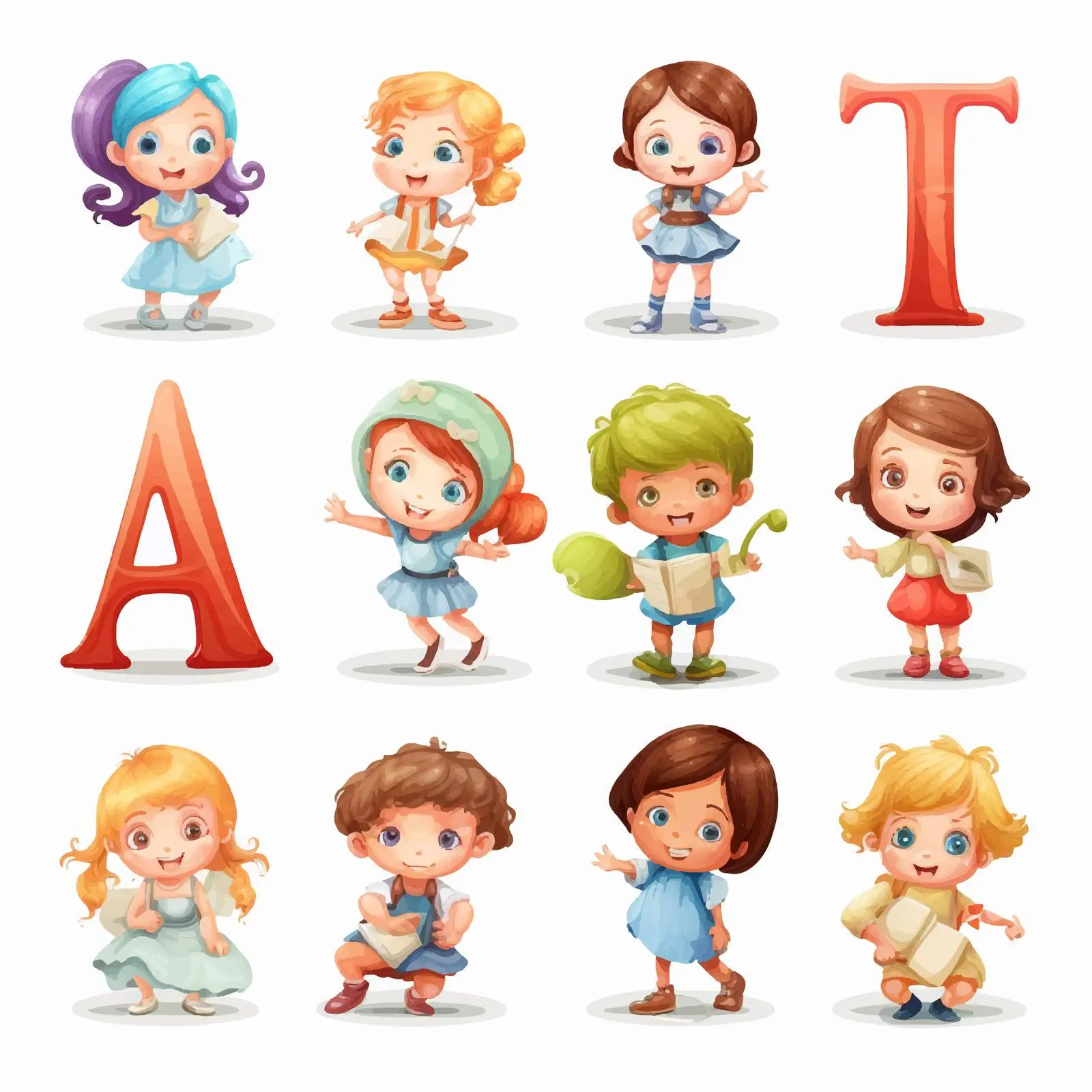 Colorful Alphabet Characters for Kids — free download from Dotvec