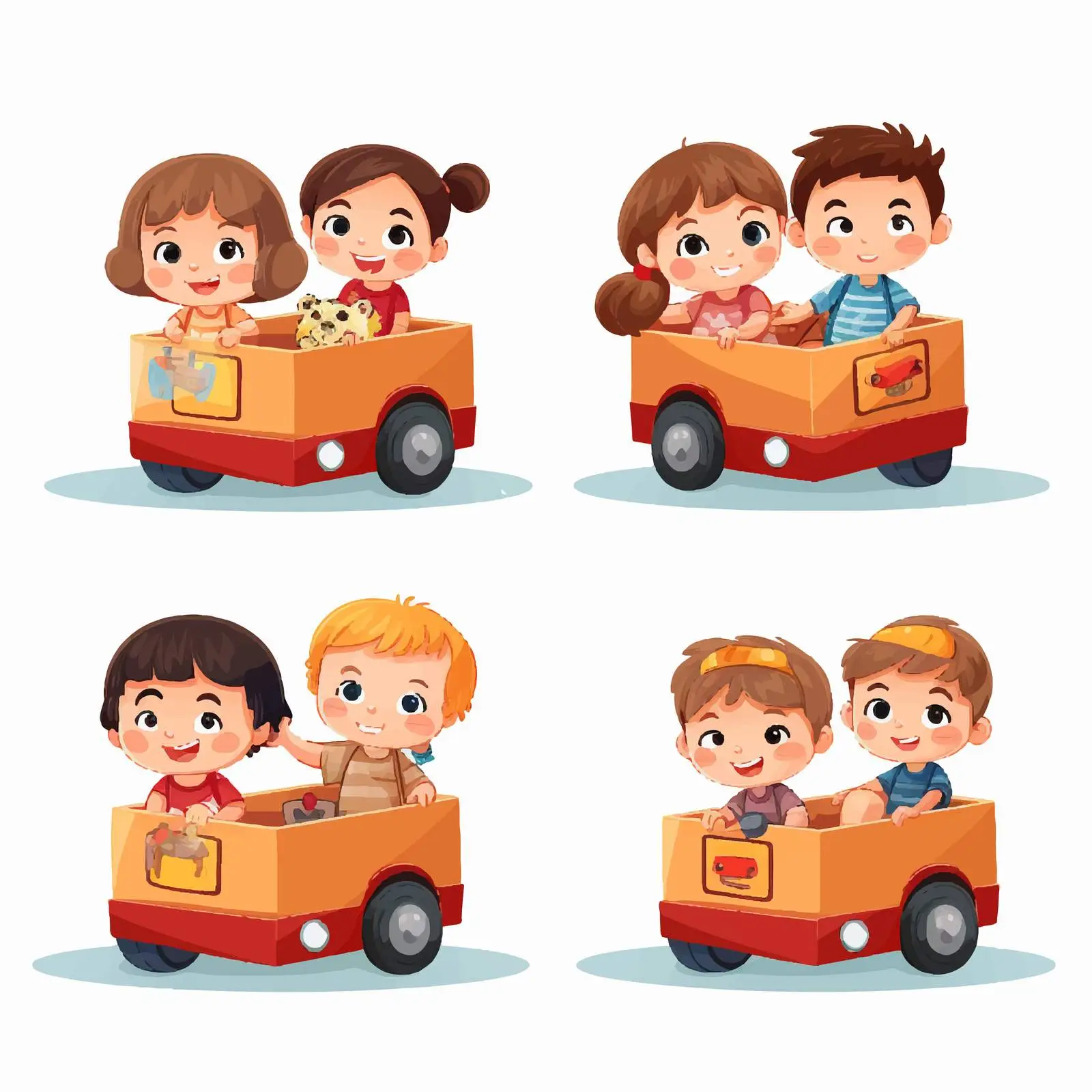 Kids Playing in Cartoon Box Cars Vector — free download from Dotvec
