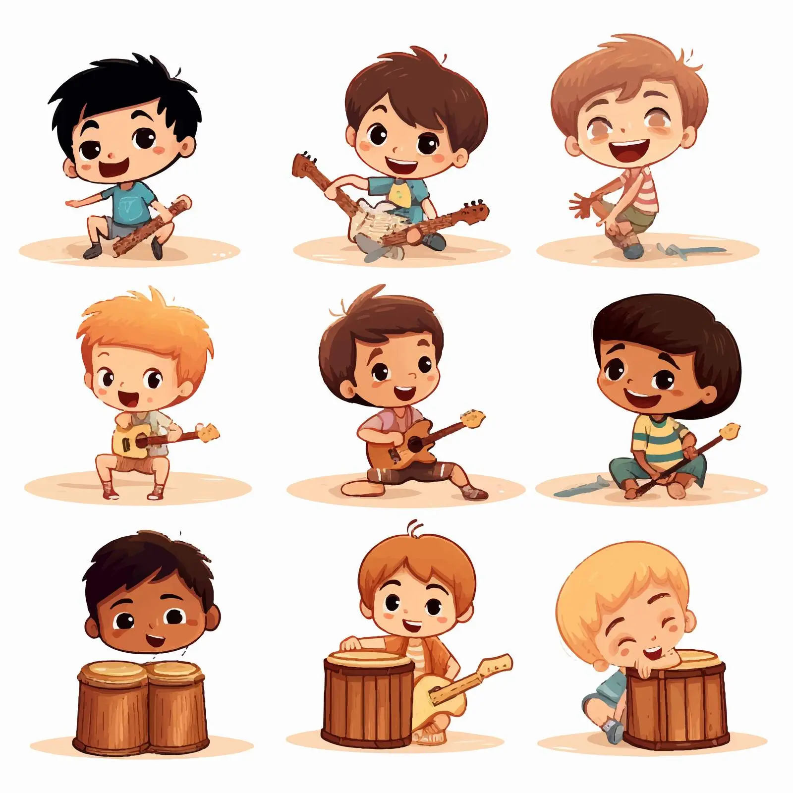 Children Joyfully Playing Cajon Drums Illustration — free download from Dotvec