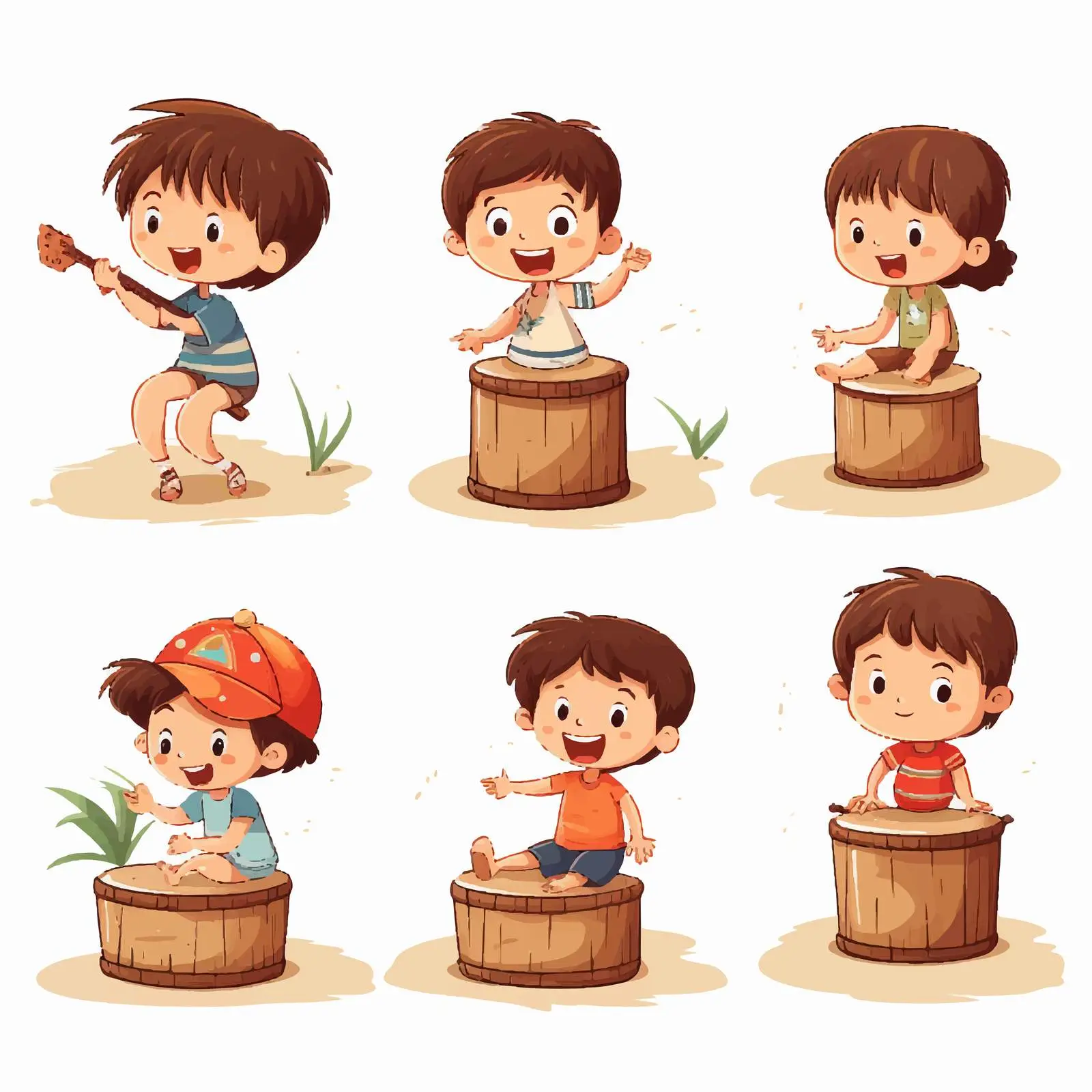 Kids Playing Cajon Drums Illustration — free download from Dotvec