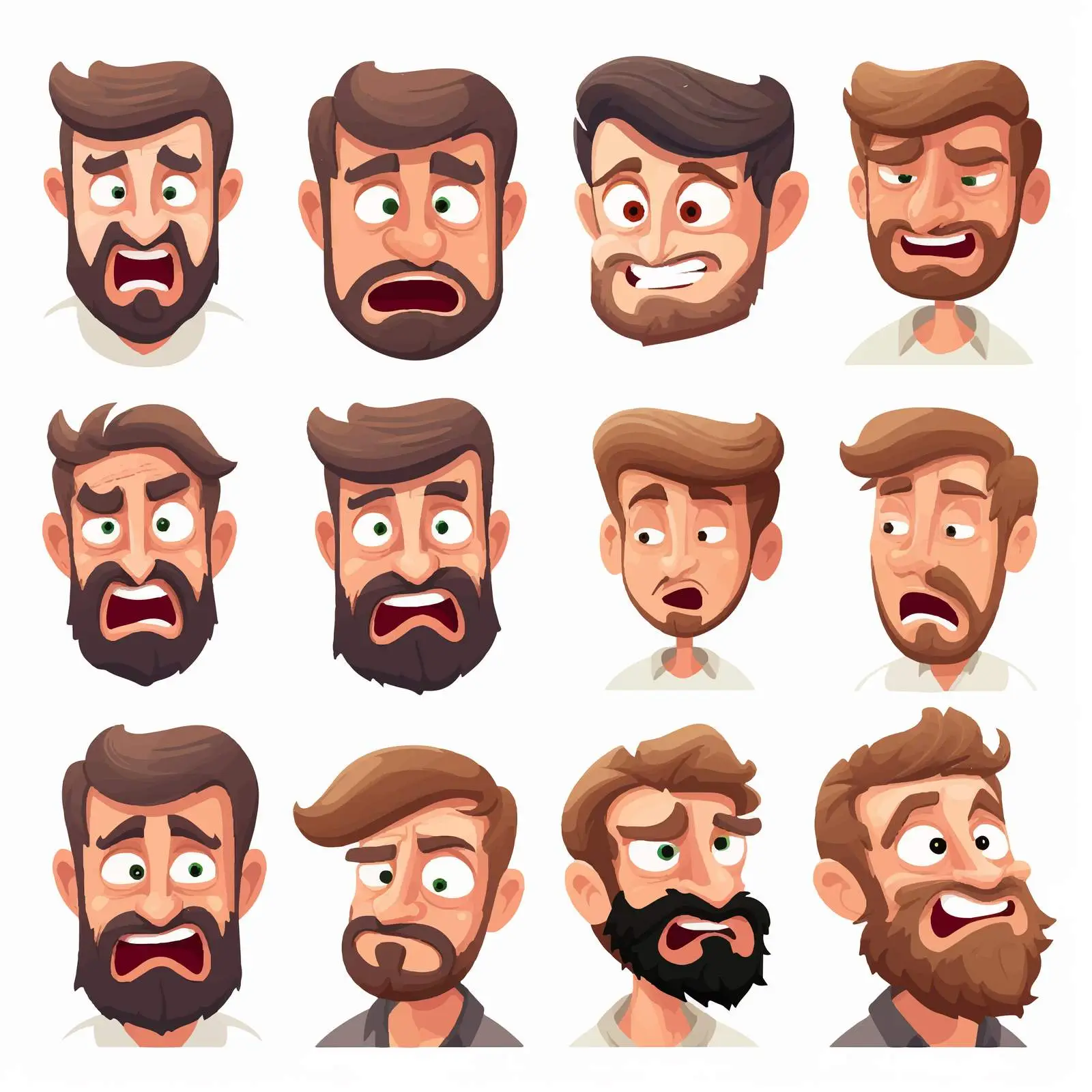 Bearded Man Emotions Cartoon Vector Set – free emotive illustration image from Dotvec