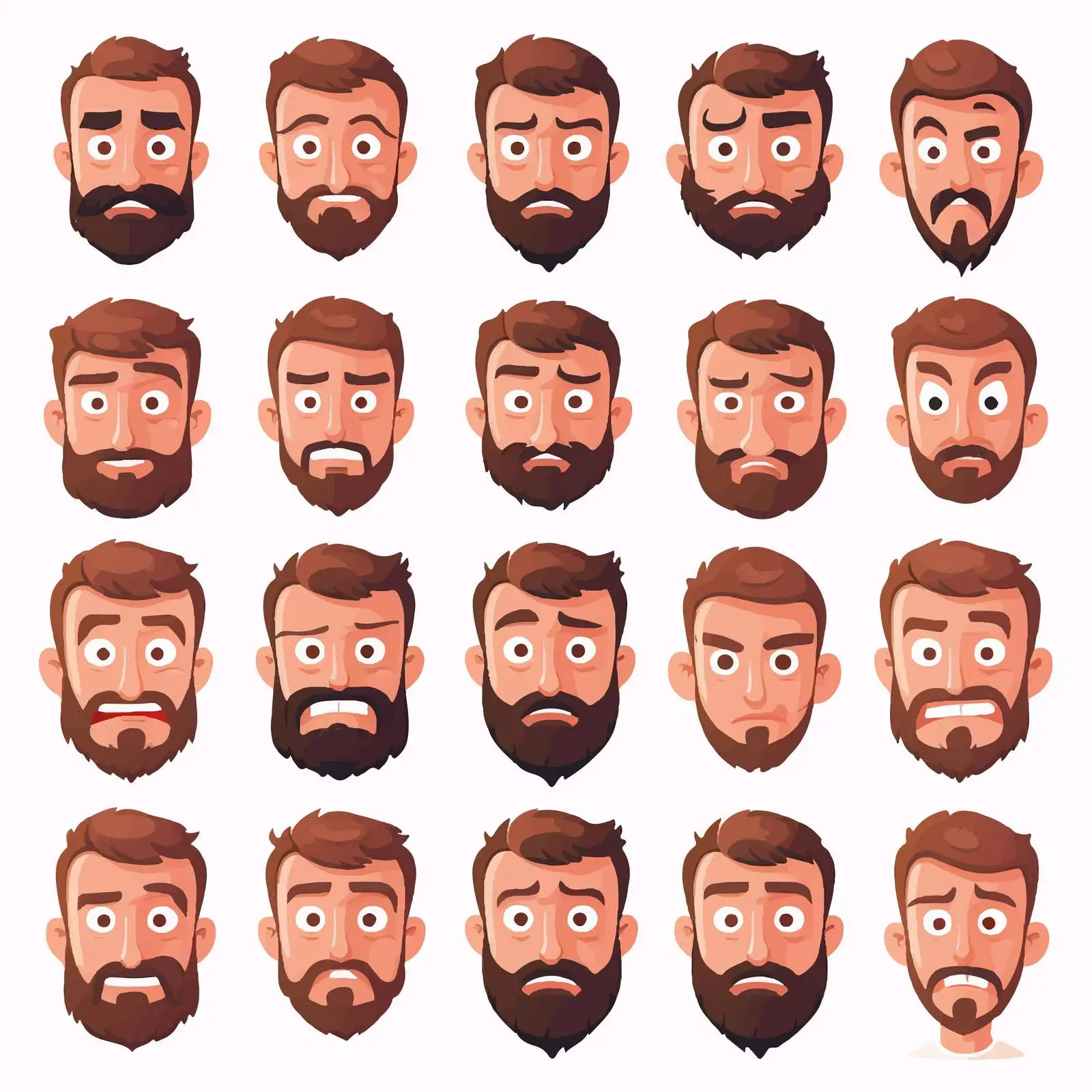 Bearded Cartoon Character Showing Various Emotions – free emotive illustration image from Dotvec