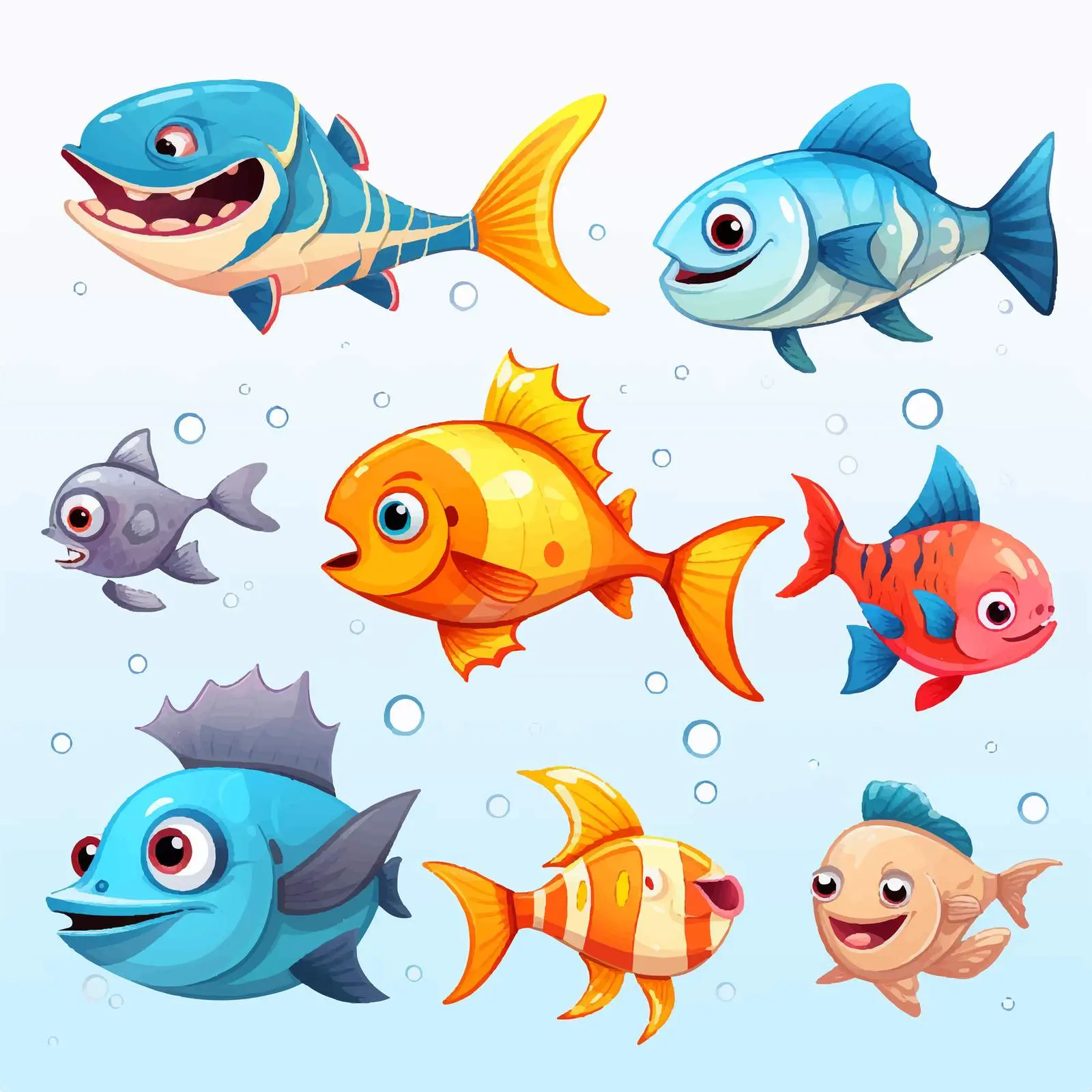 Cartoon Funny Fish Characters Vector Illustration – free humorous fish image from Dotvec