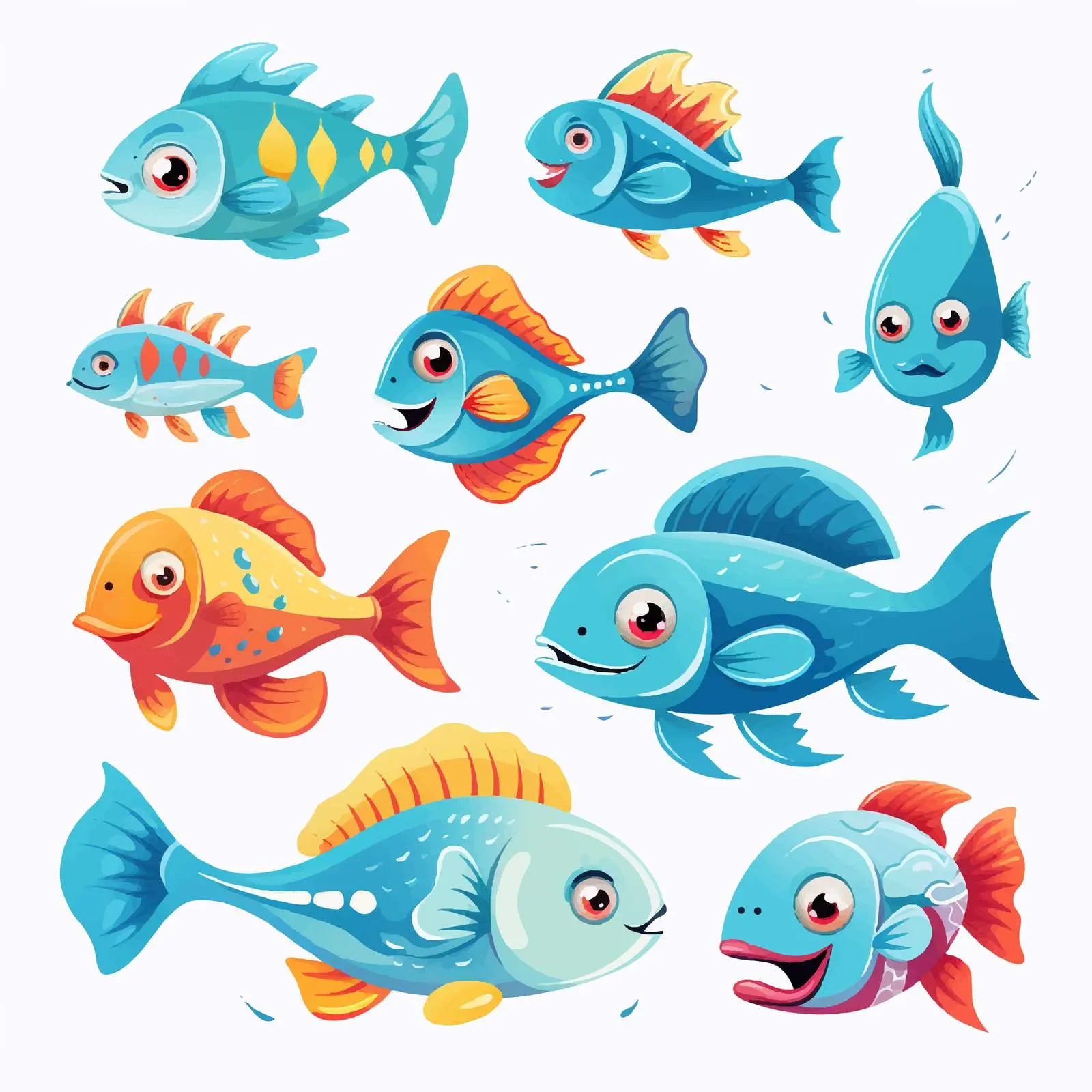 Collection of Cartoon Funny Fish Vectors – free marine illustrations image from Dotvec