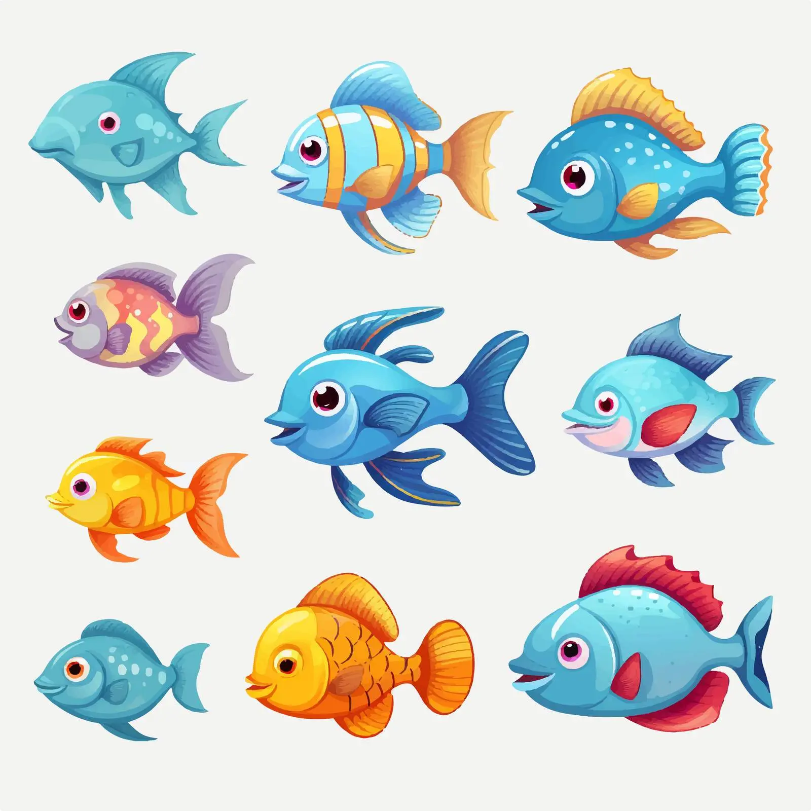 Funny Cartoon Fish Characters on Transparent Background — free download from Dotvec