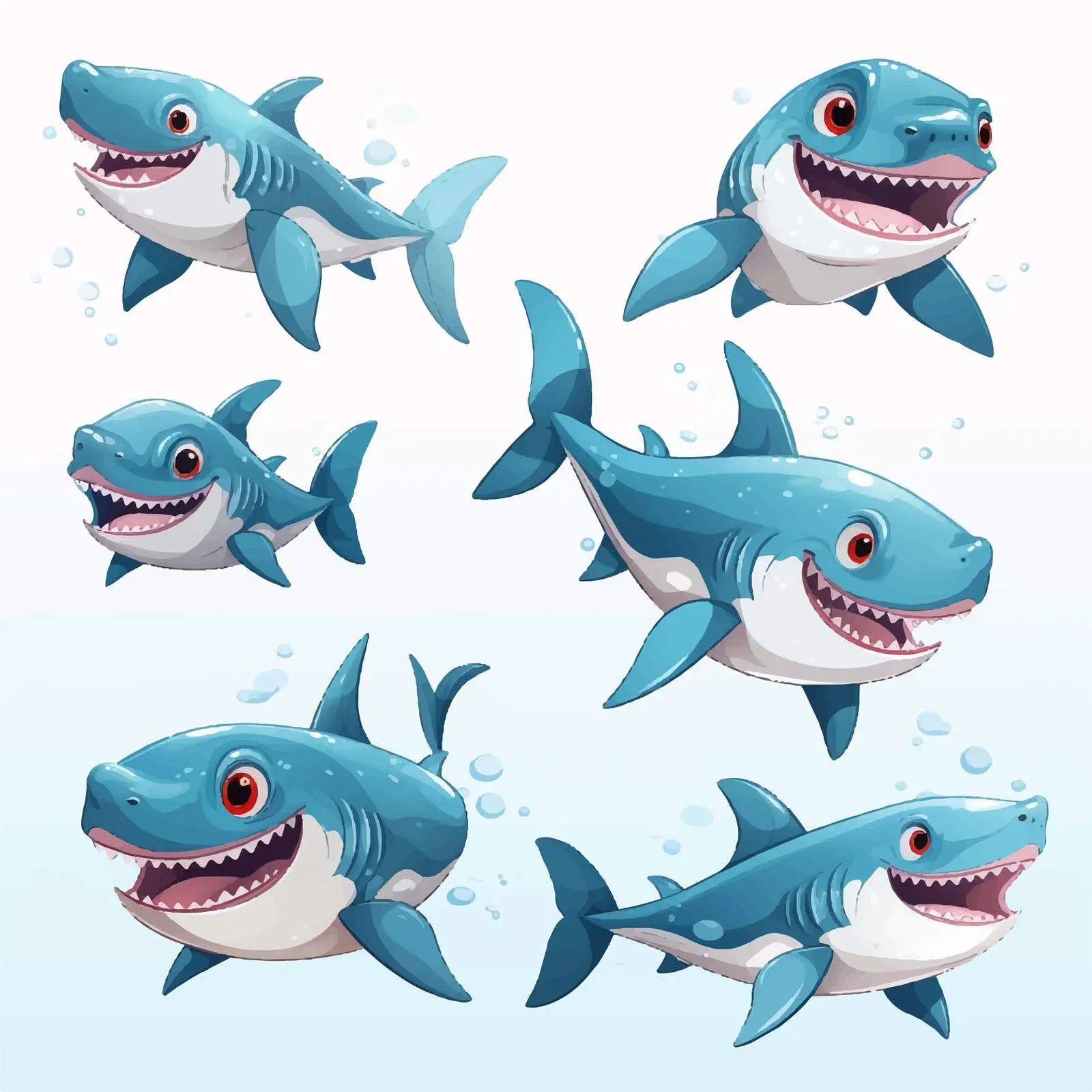 Cute Cartoon Smiling Shark Character Vector Set — free download from Dotvec