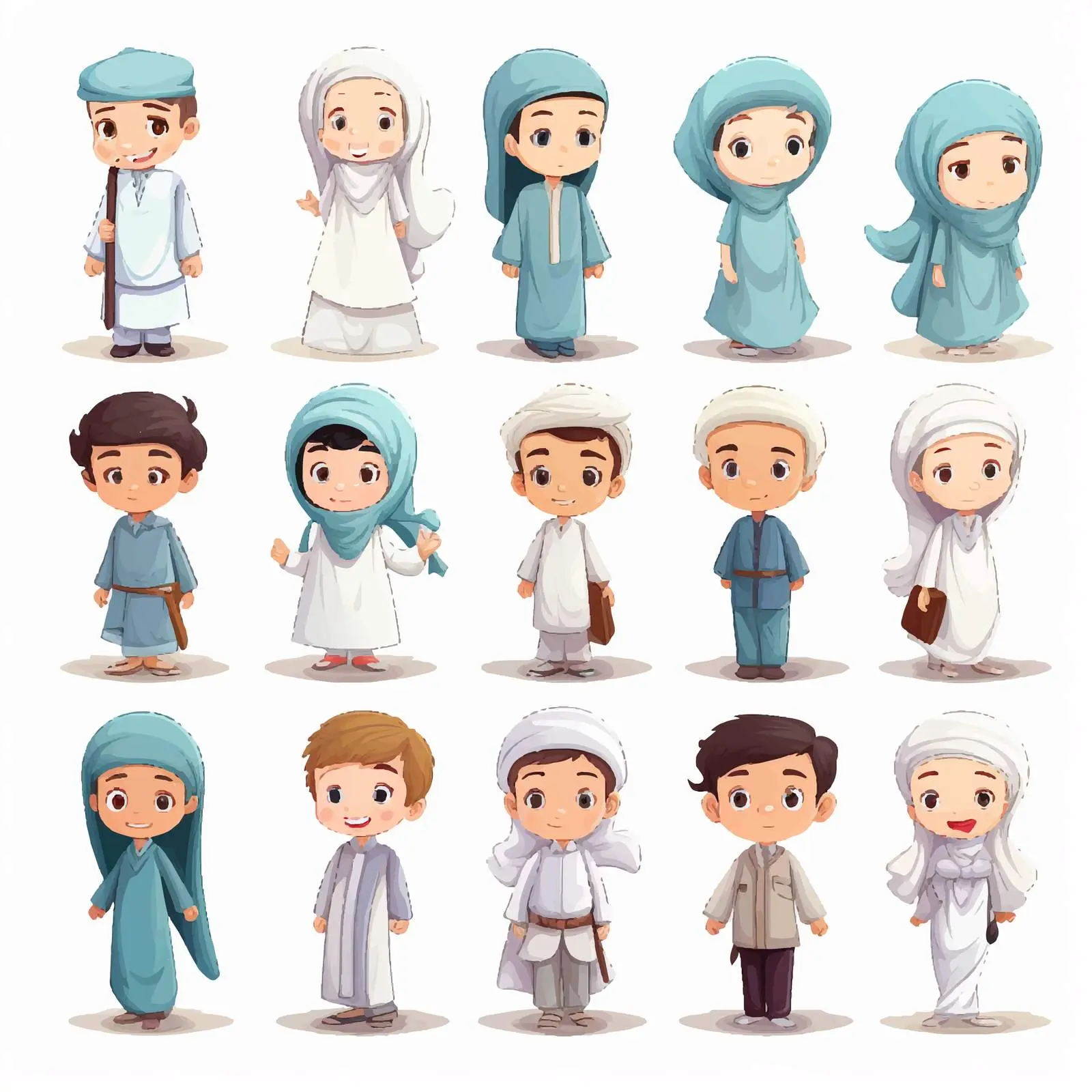 Diverse Muslim Kids Character Illustrations Vector — free download from Dotvec