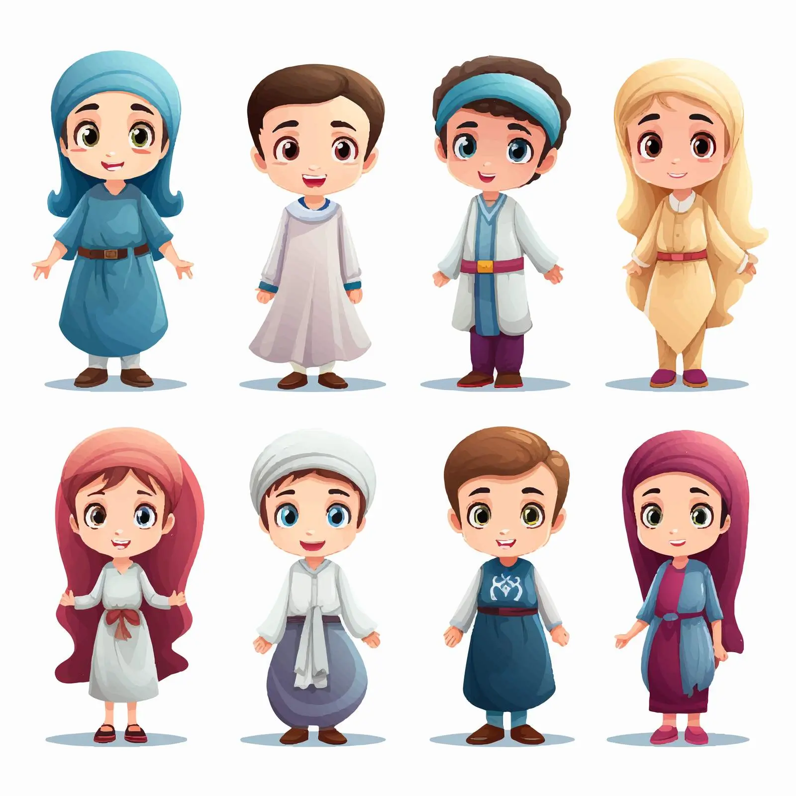 Muslim Kids Character Illustrations Vector Art — free download from Dotvec
