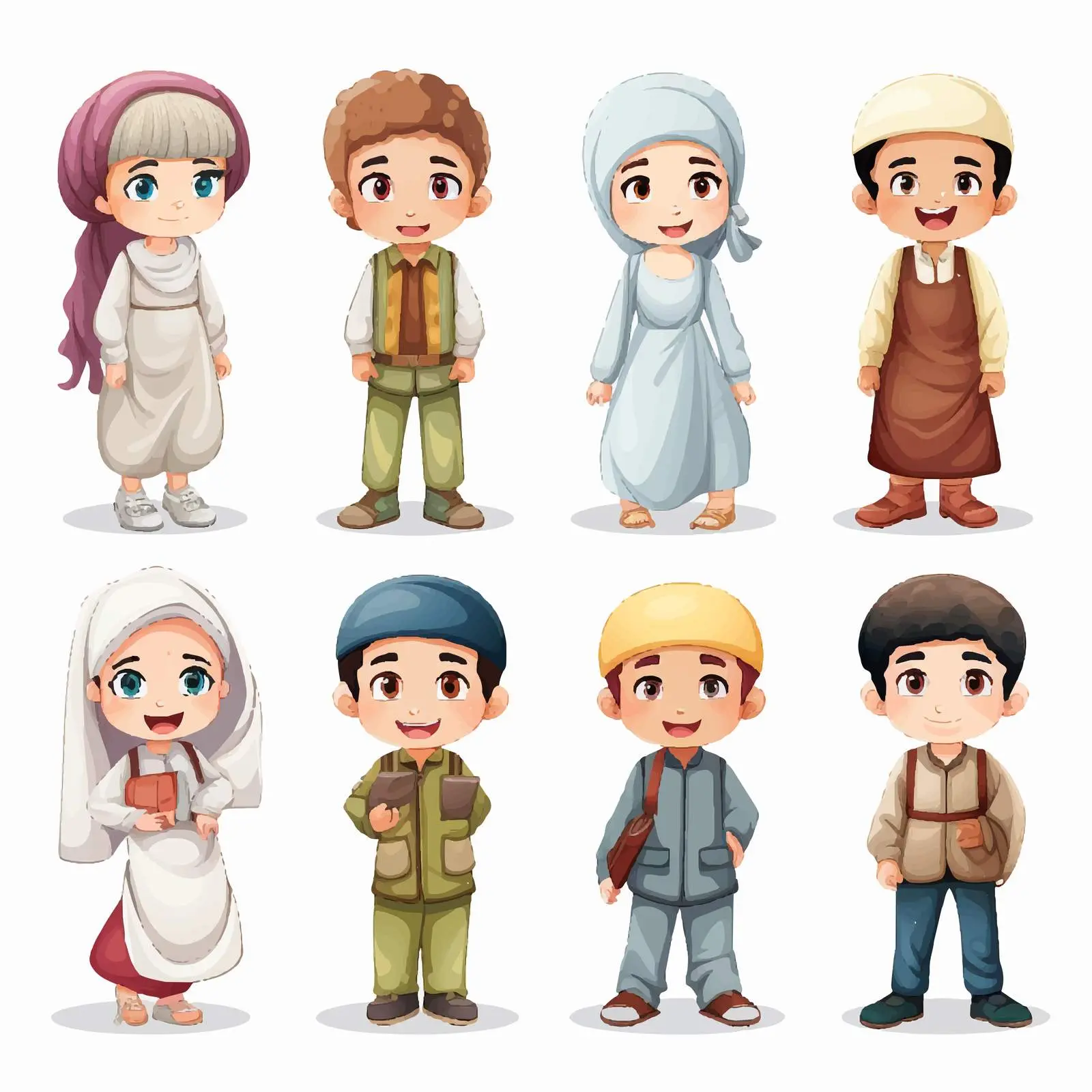 Illustration of Muslim Kids Character Set — free download from Dotvec