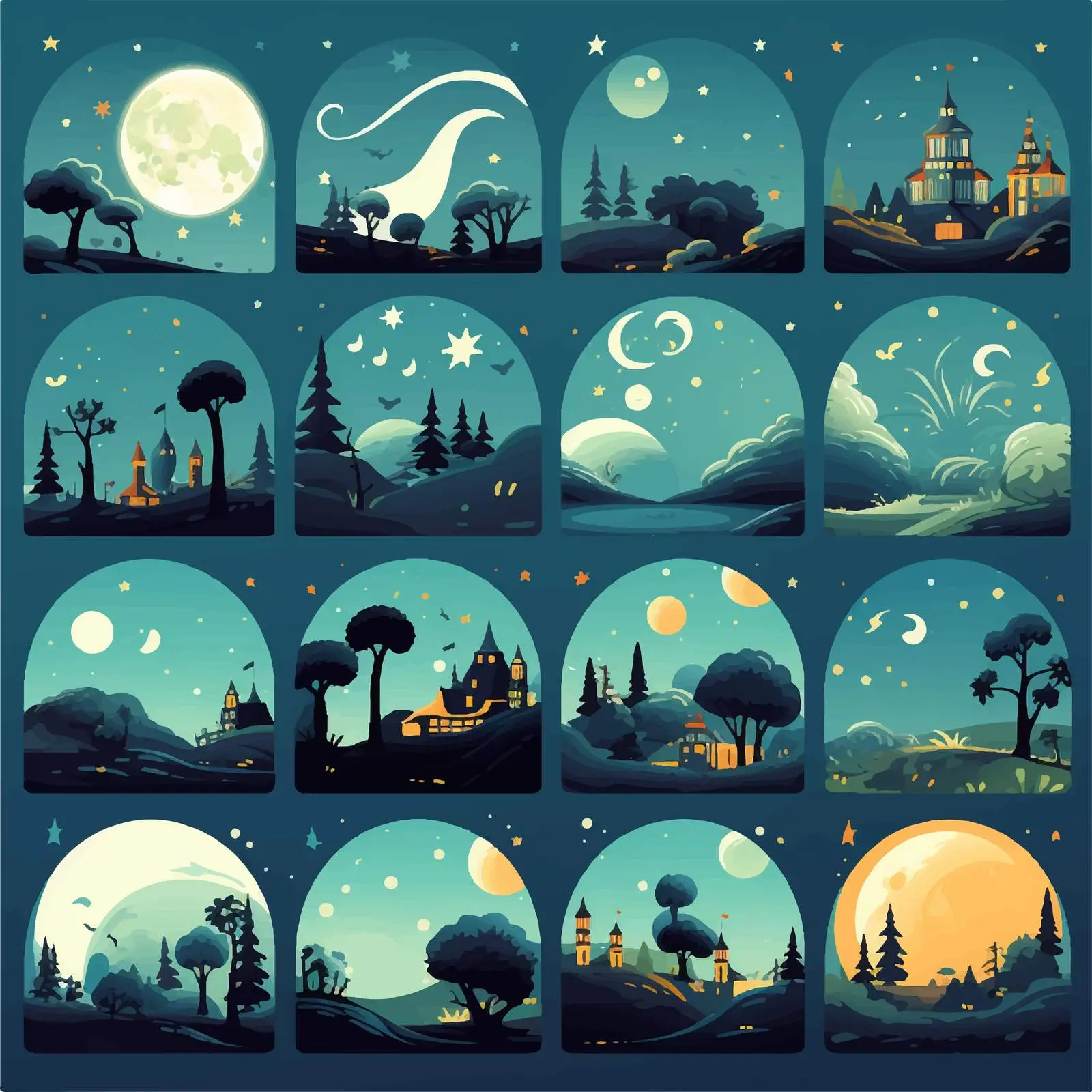 Night Moon Scene Vector Illustrations — free download from Dotvec