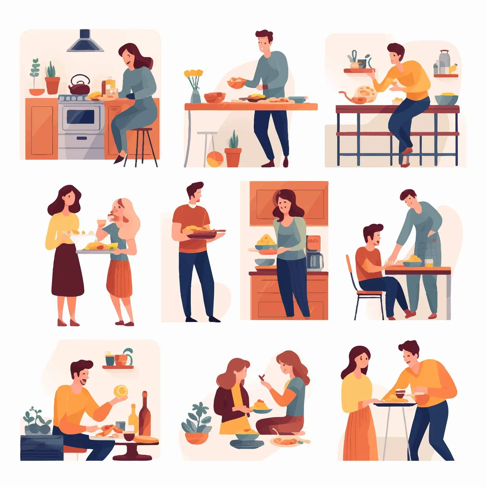 People in Kitchen Vector Flat Illustration — free download from Dotvec