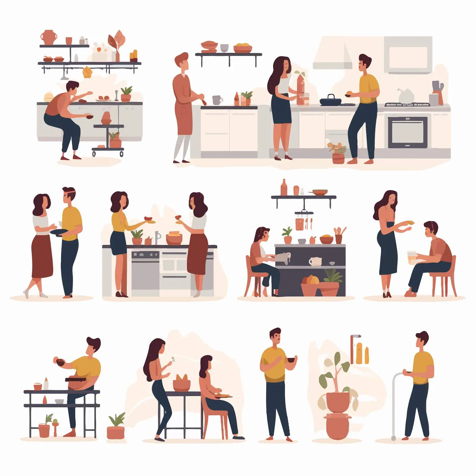 People Cooking Together in a Kitchen Illustration — free download from Dotvec