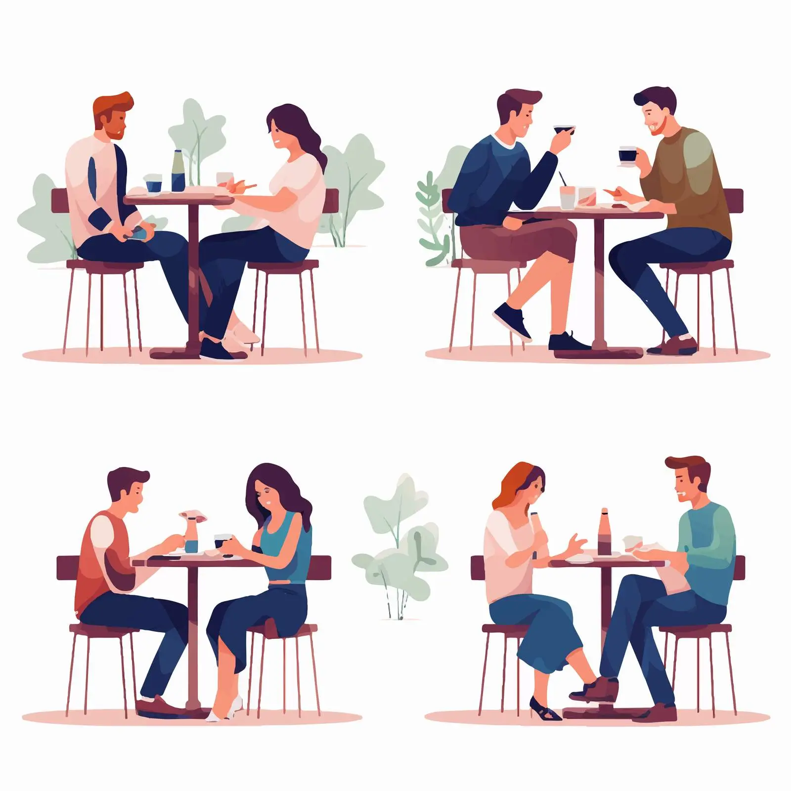 People at Table in Street Cafe Vector Art — free download from Dotvec