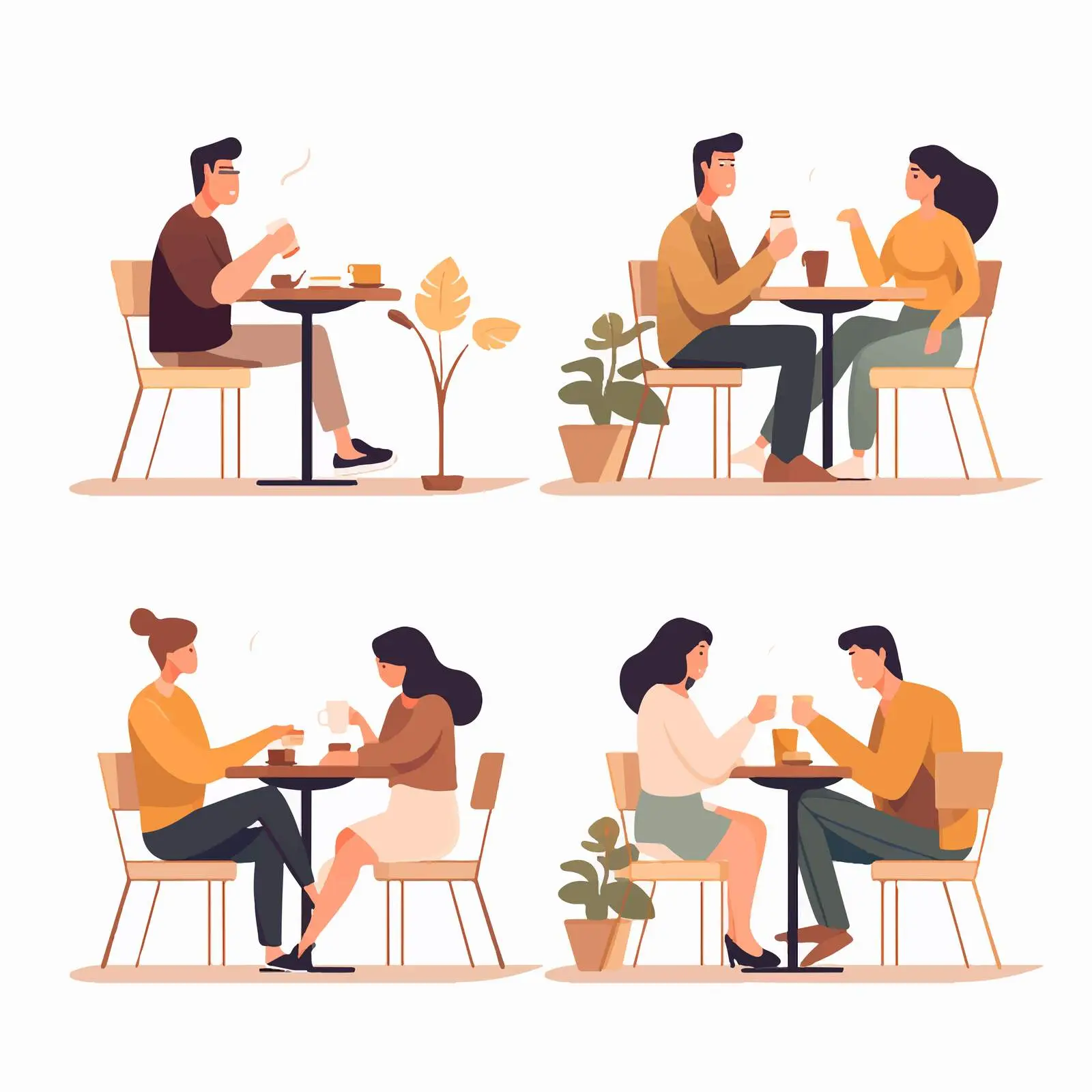 People Dining at Street Cafe Vector Illustration — free download from Dotvec