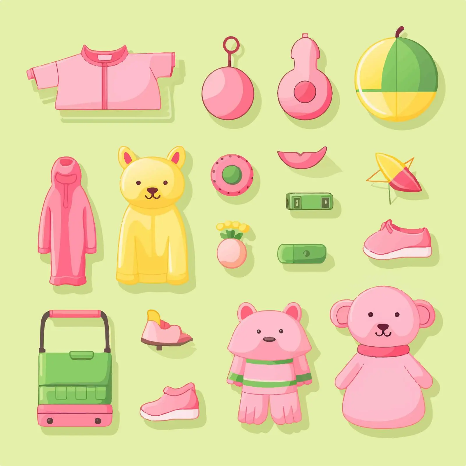 Colorful Pink and Green Toys and Clothes — free download from Dotvec