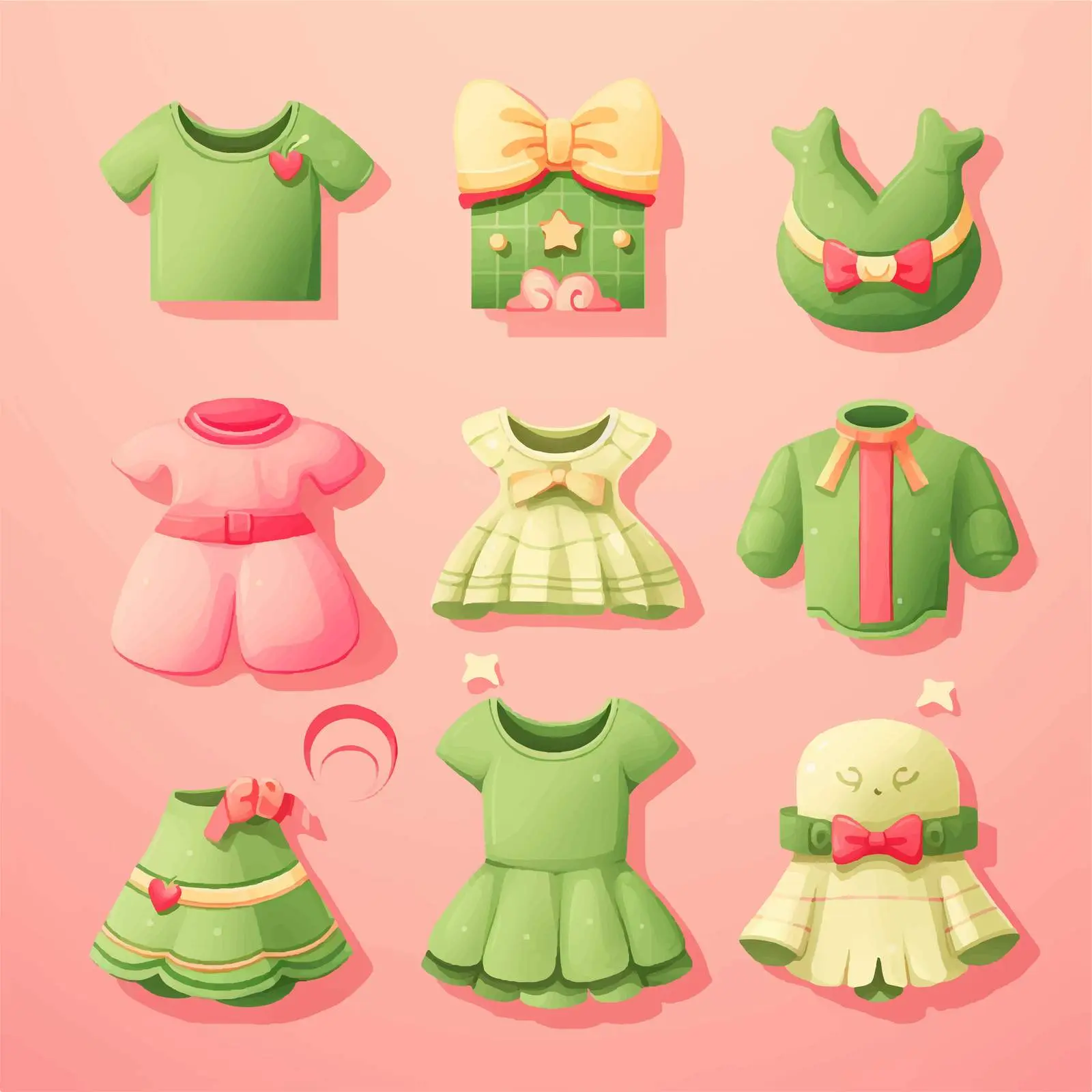 Pink and Green Toys and Clothes Collection — free download from Dotvec