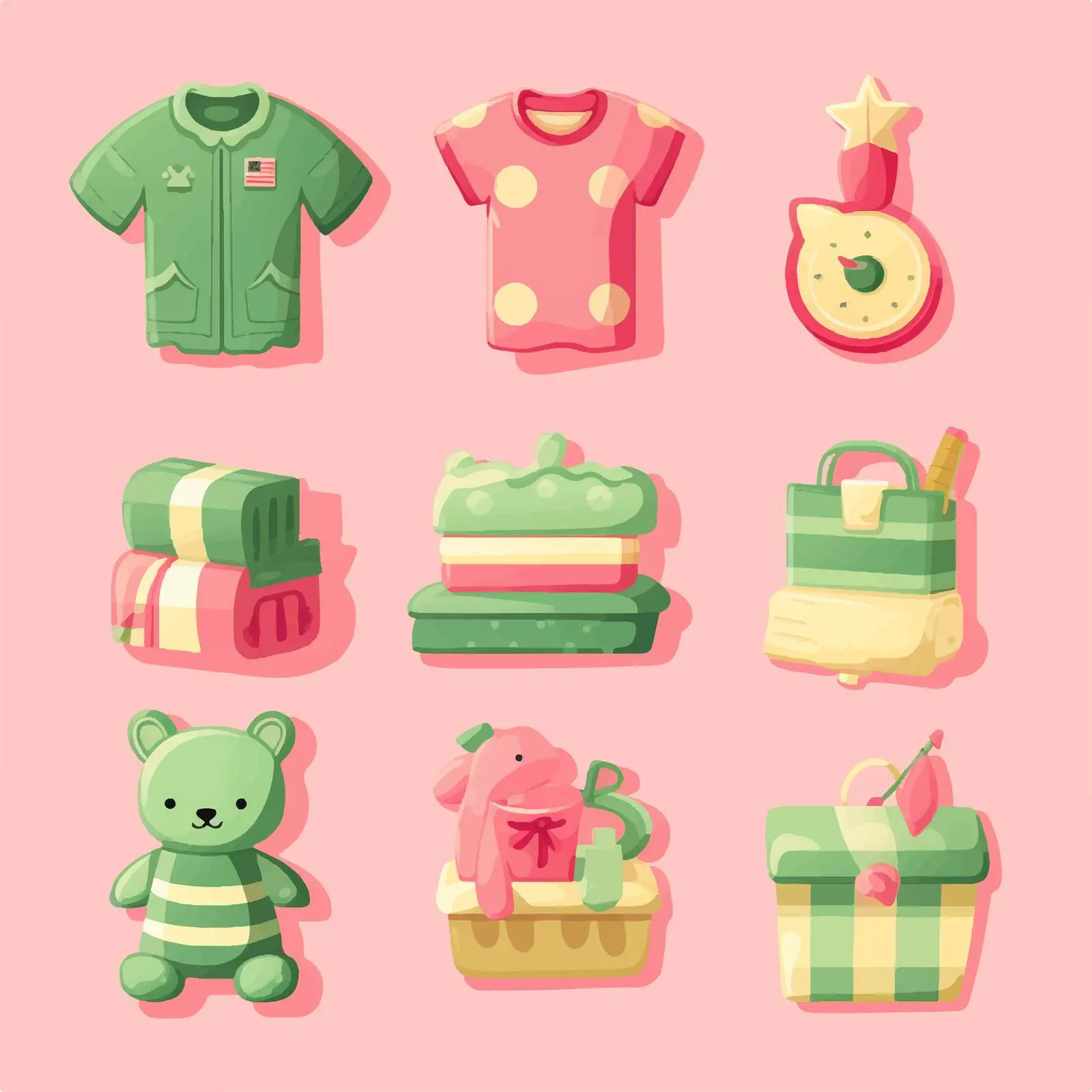 Pink and Green Toys and Clothes Collection — free download from Dotvec