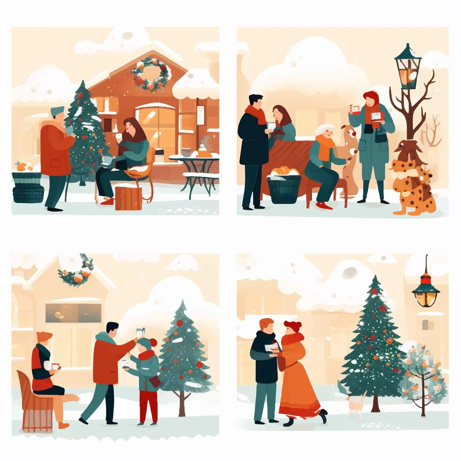 Postcards of People Celebrating Winter Holidays – free card designs image from Dotvec