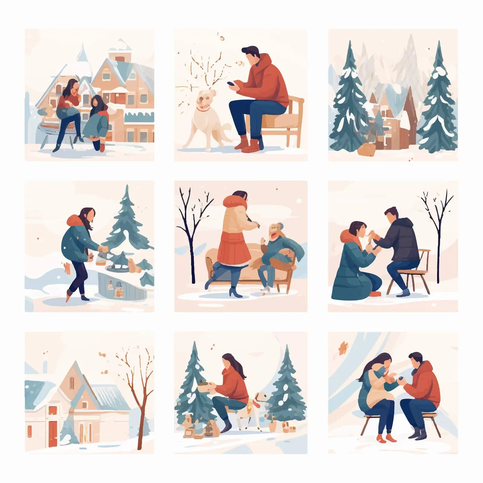 Postcards of People Celebrating Winter Holidays — free download from Dotvec