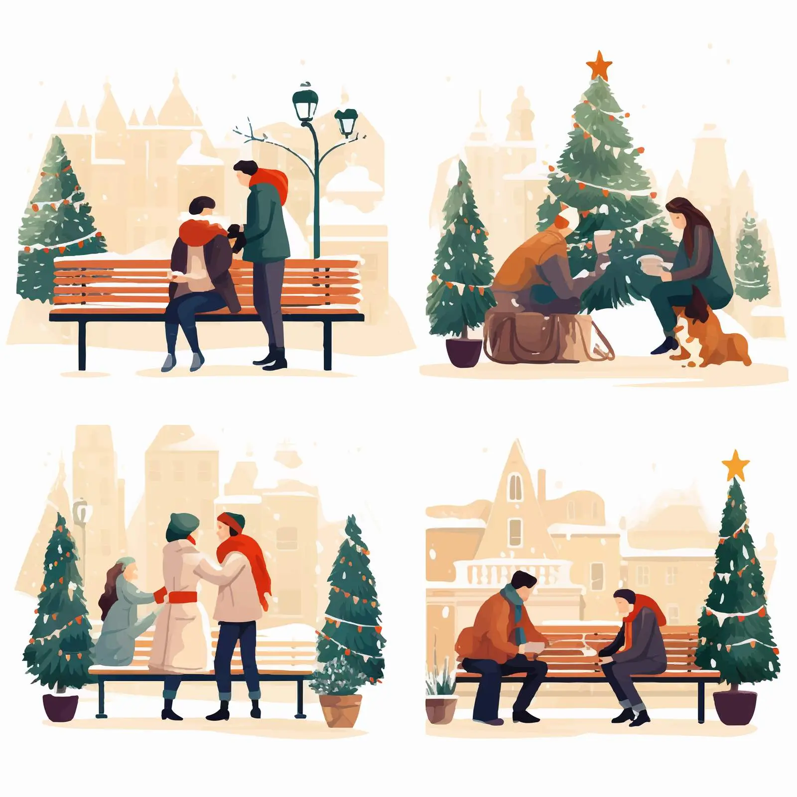 Postcards of People Enjoying Winter Holidays — free download from Dotvec