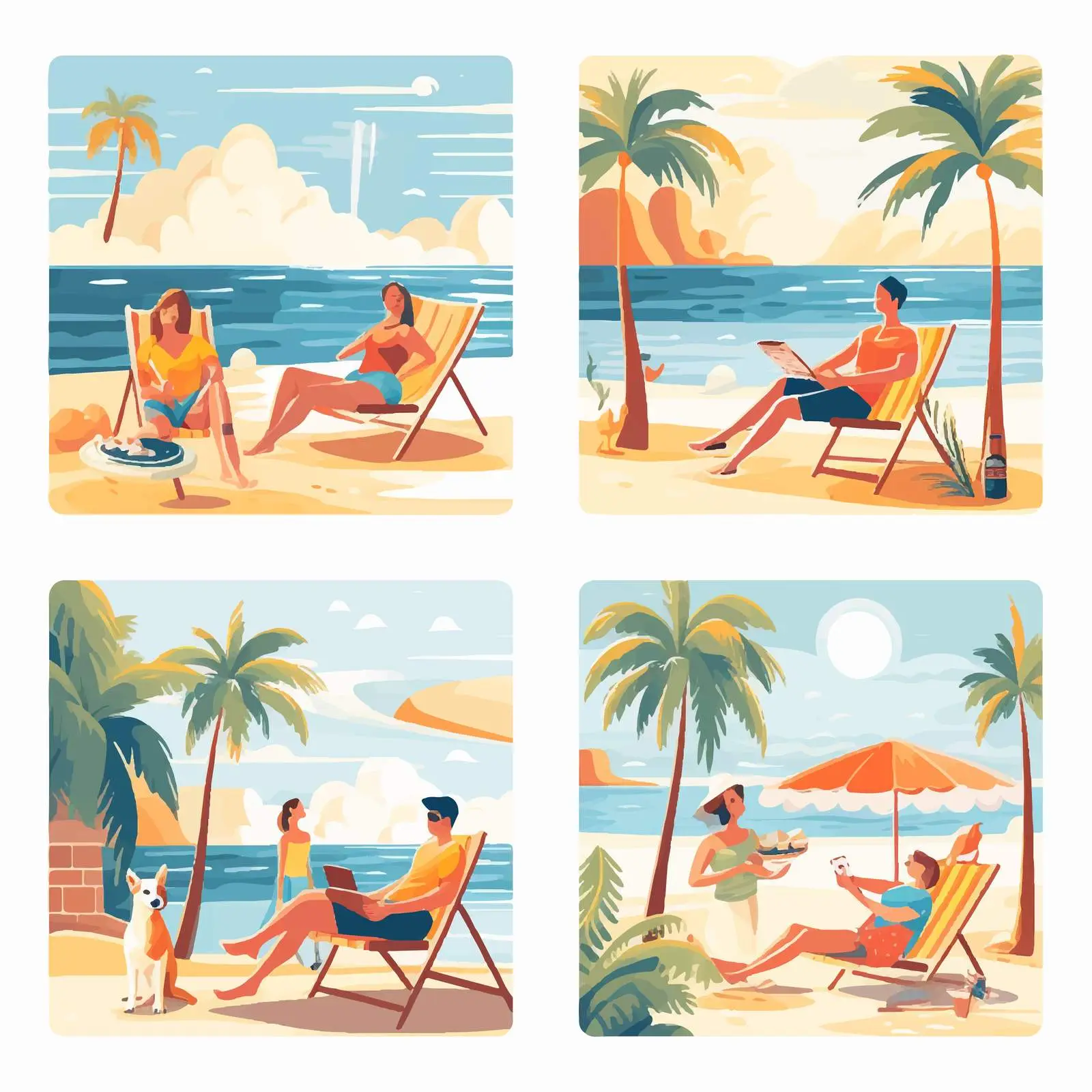 Beach Vector Illustrations Featuring People Enjoying Summer — free download from Dotvec