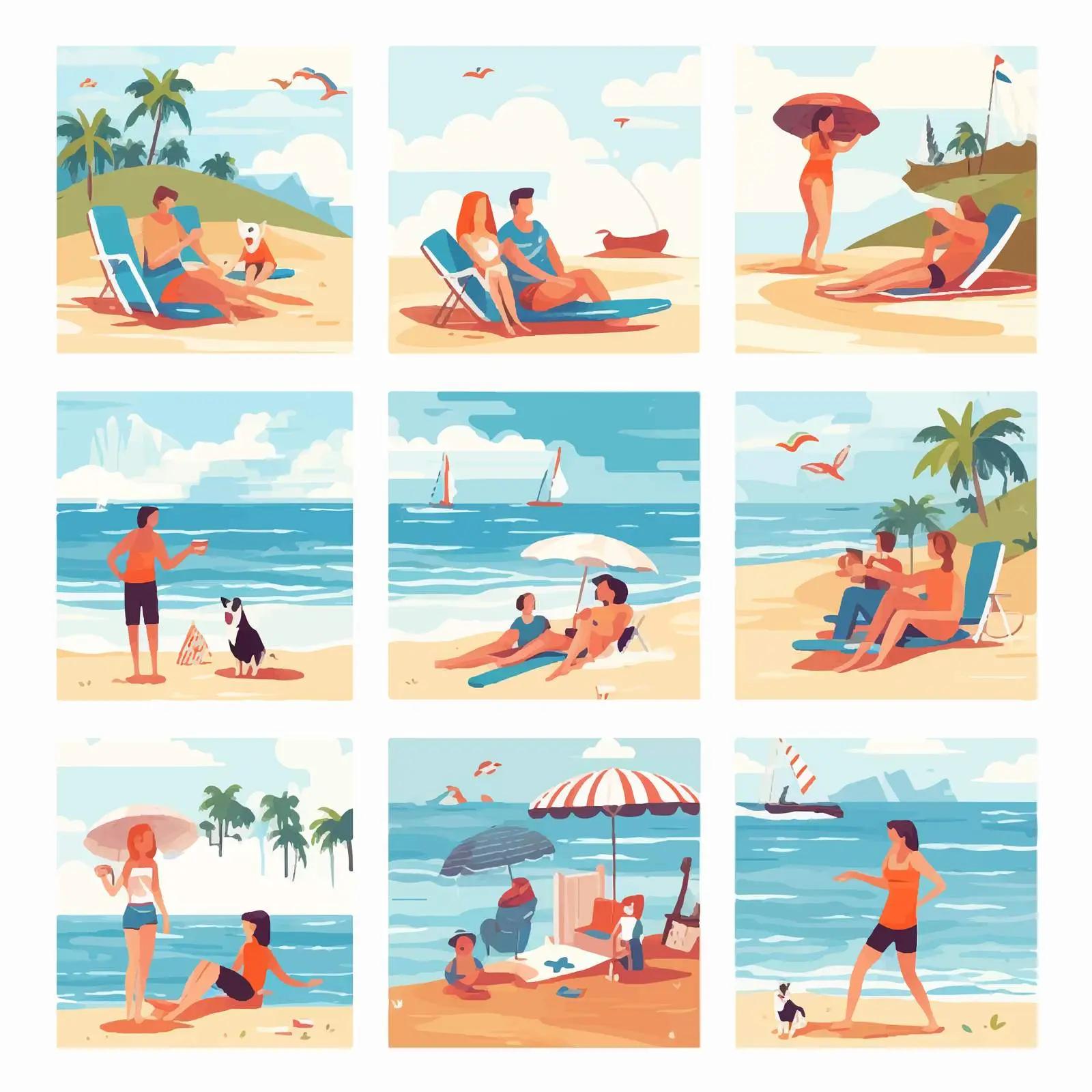 Beach Vector Poster Set with People — free download from Dotvec