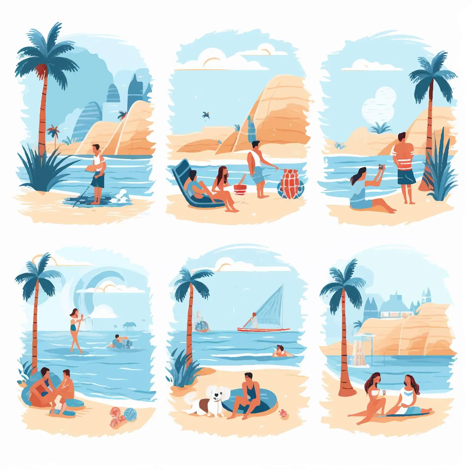 Beach Vector Illustrations Featuring People — free download from Dotvec
