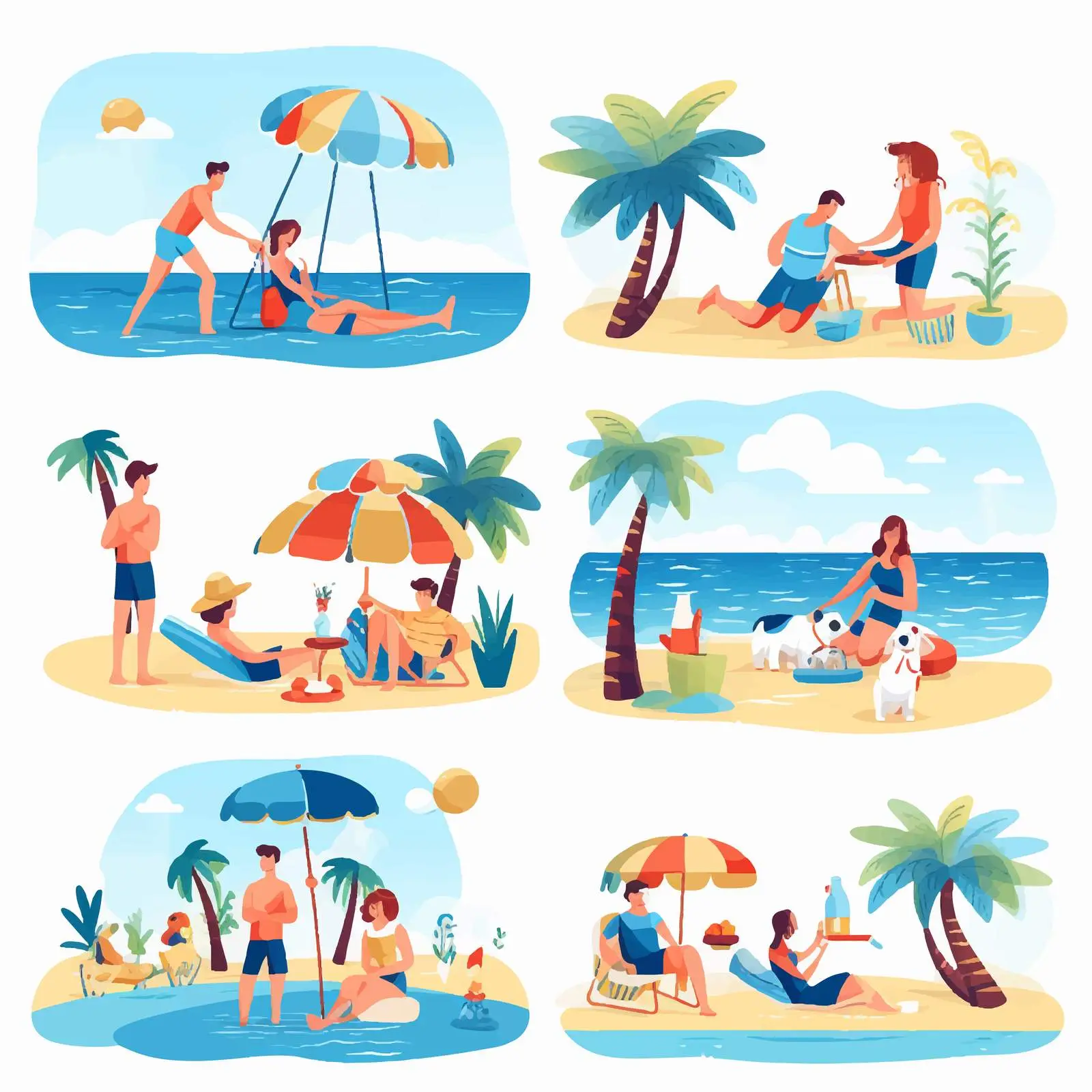 Beach Vector Posters Featuring People in Flat Design — free download from Dotvec