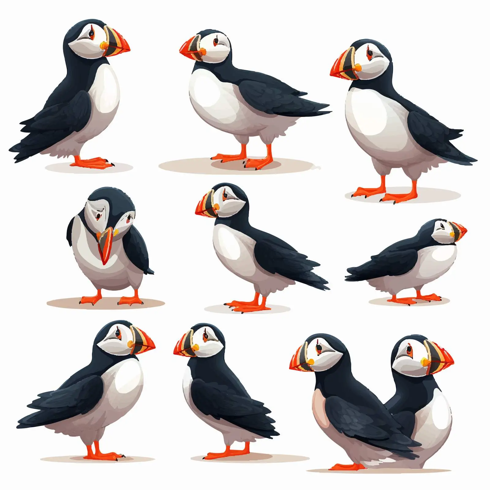 Puffin Bird Cartoon Characters in Various Poses – free cartoon network image from Dotvec