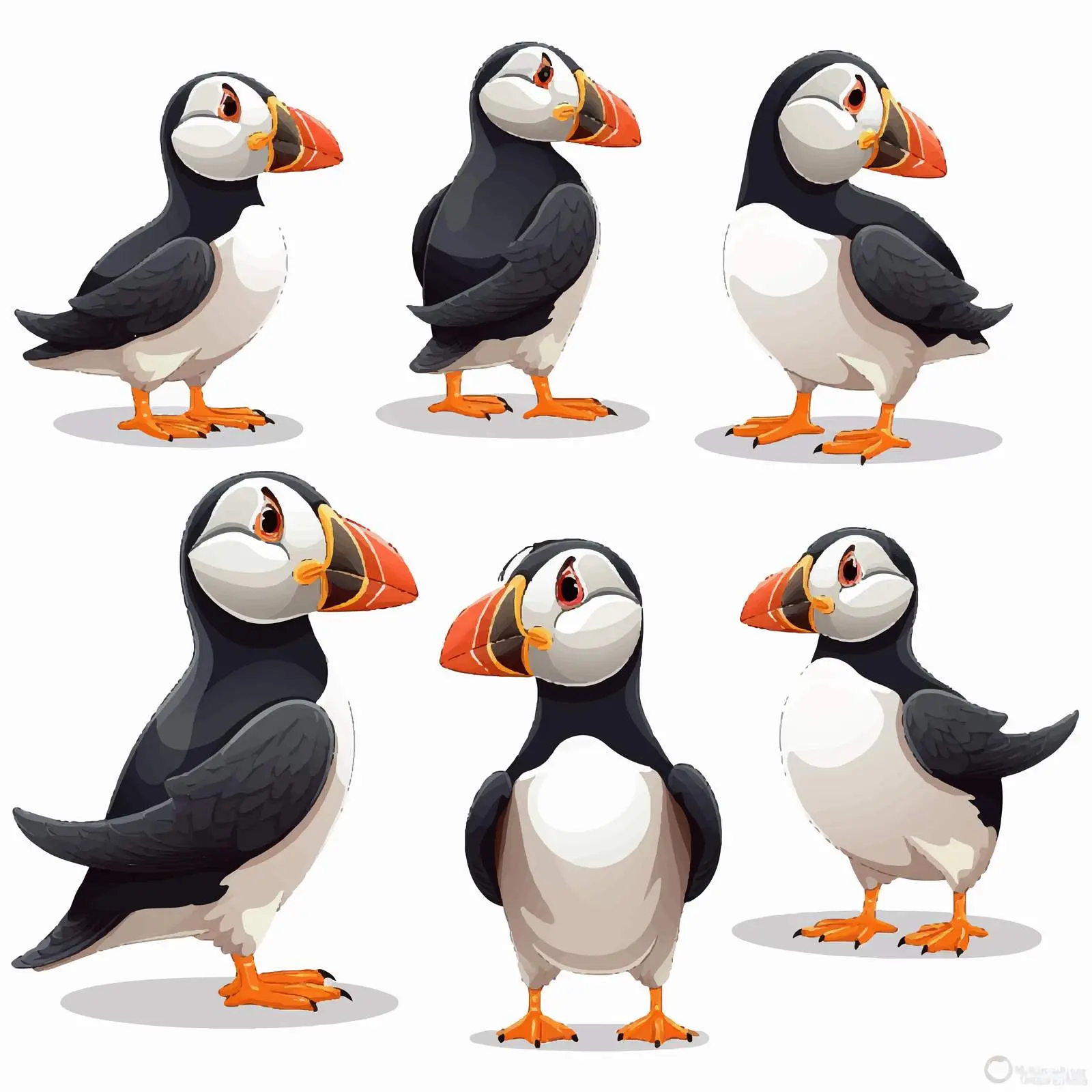 Cartoon Puffin Bird Character Poses Collection — free download from Dotvec